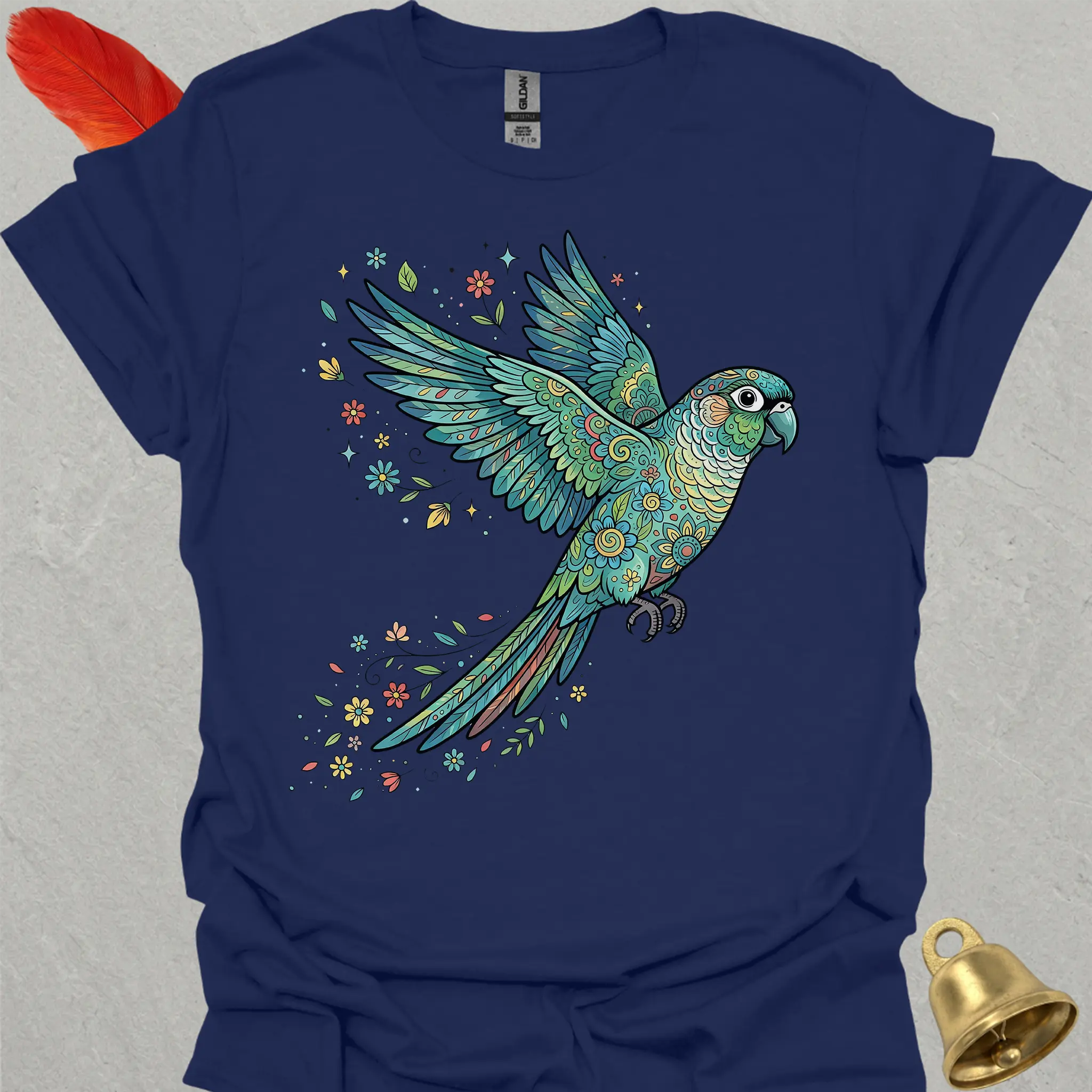 Turquoise Green Cheek Conure Flying Flower T-Shirt
