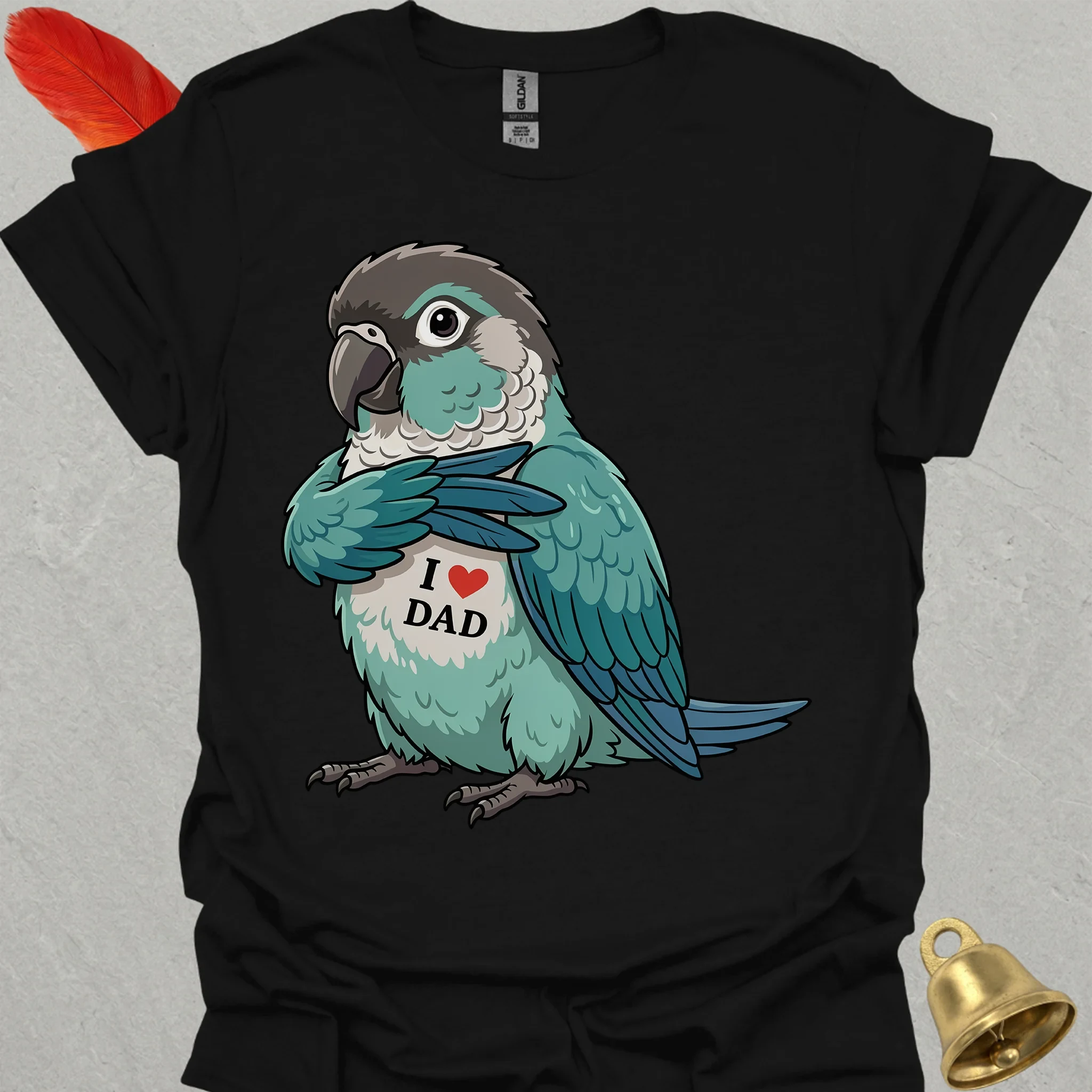 Turquoise Green Cheek Conure I Love Dad T-Shirt