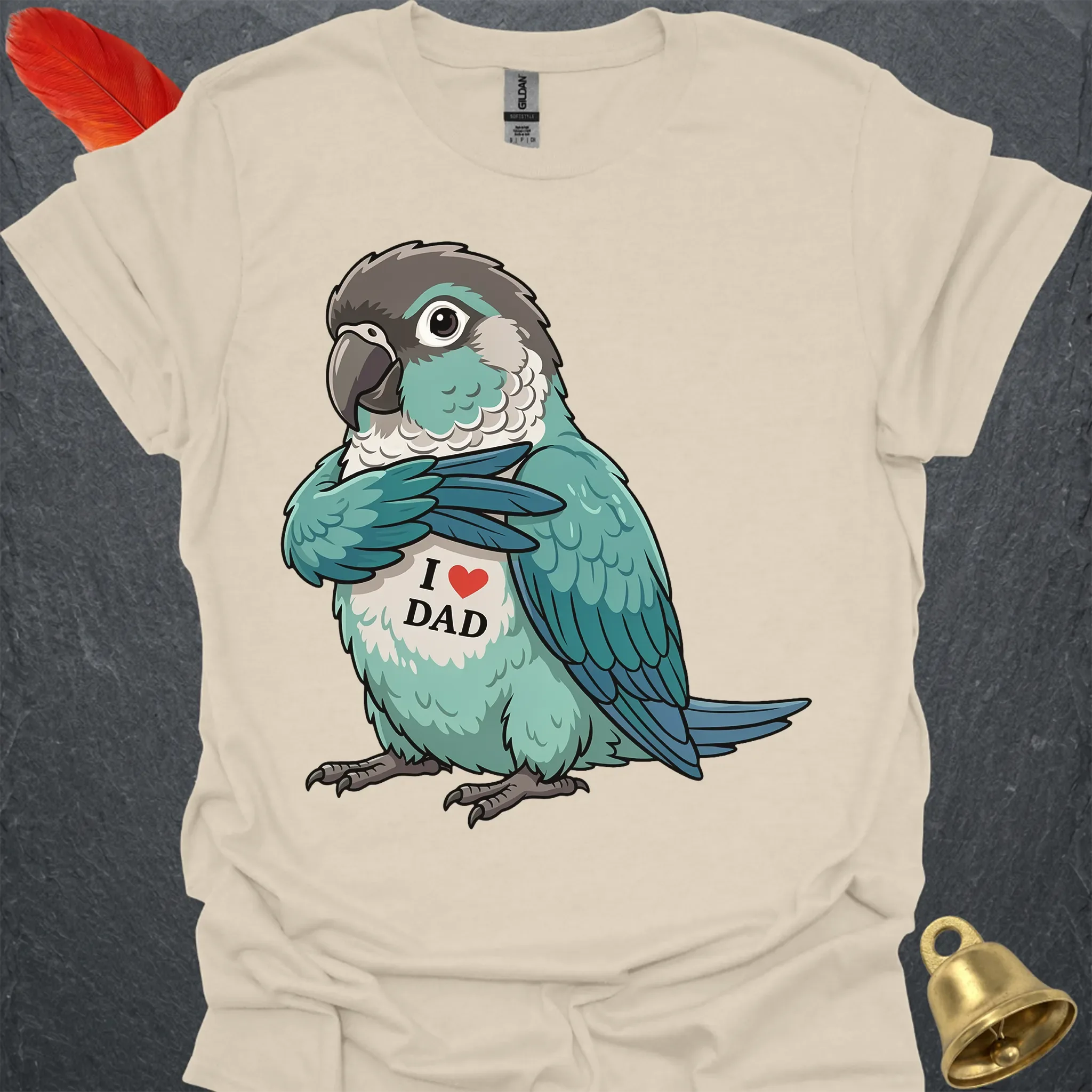 Turquoise Green Cheek Conure I Love Dad T-Shirt
