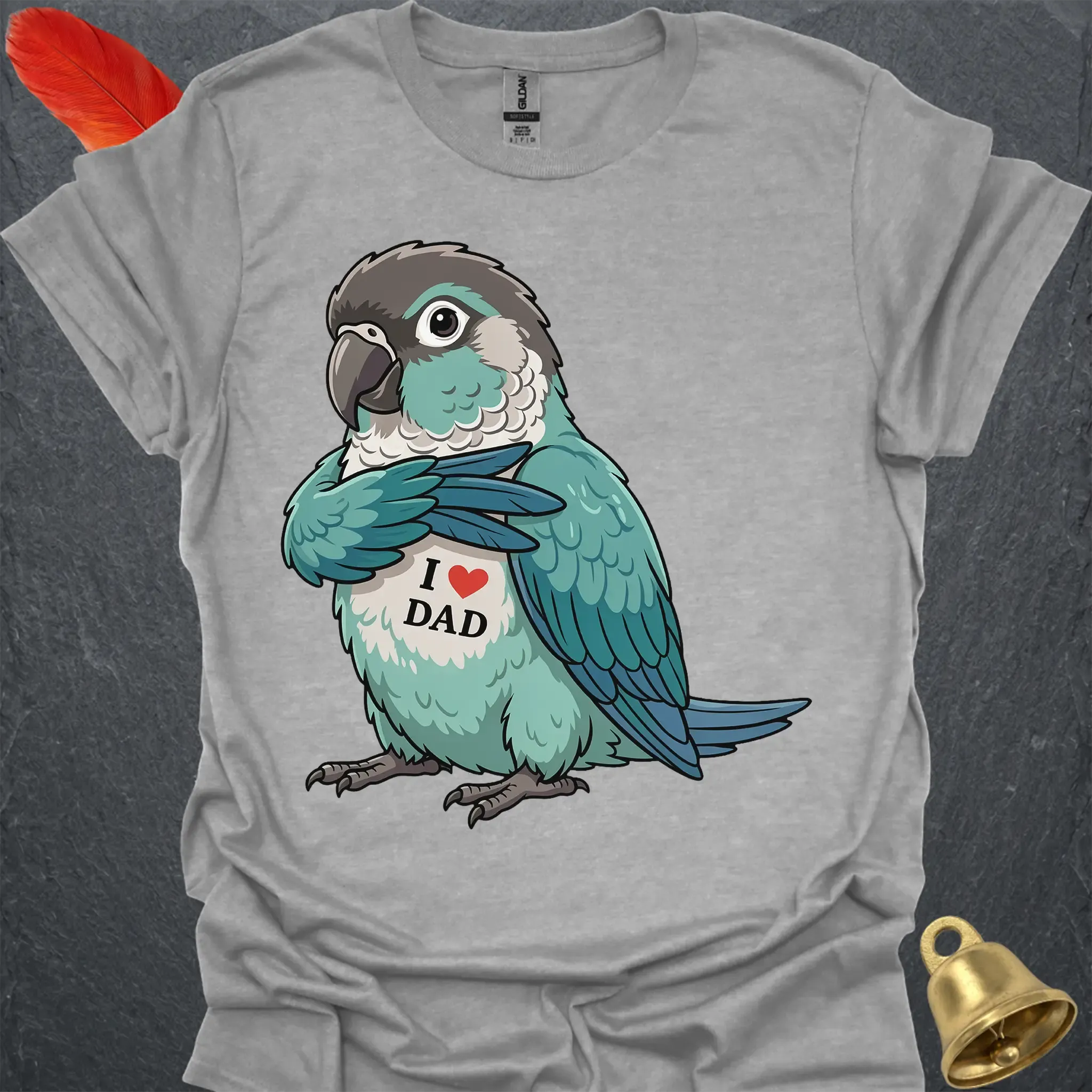 Turquoise Green Cheek Conure I Love Dad T-Shirt