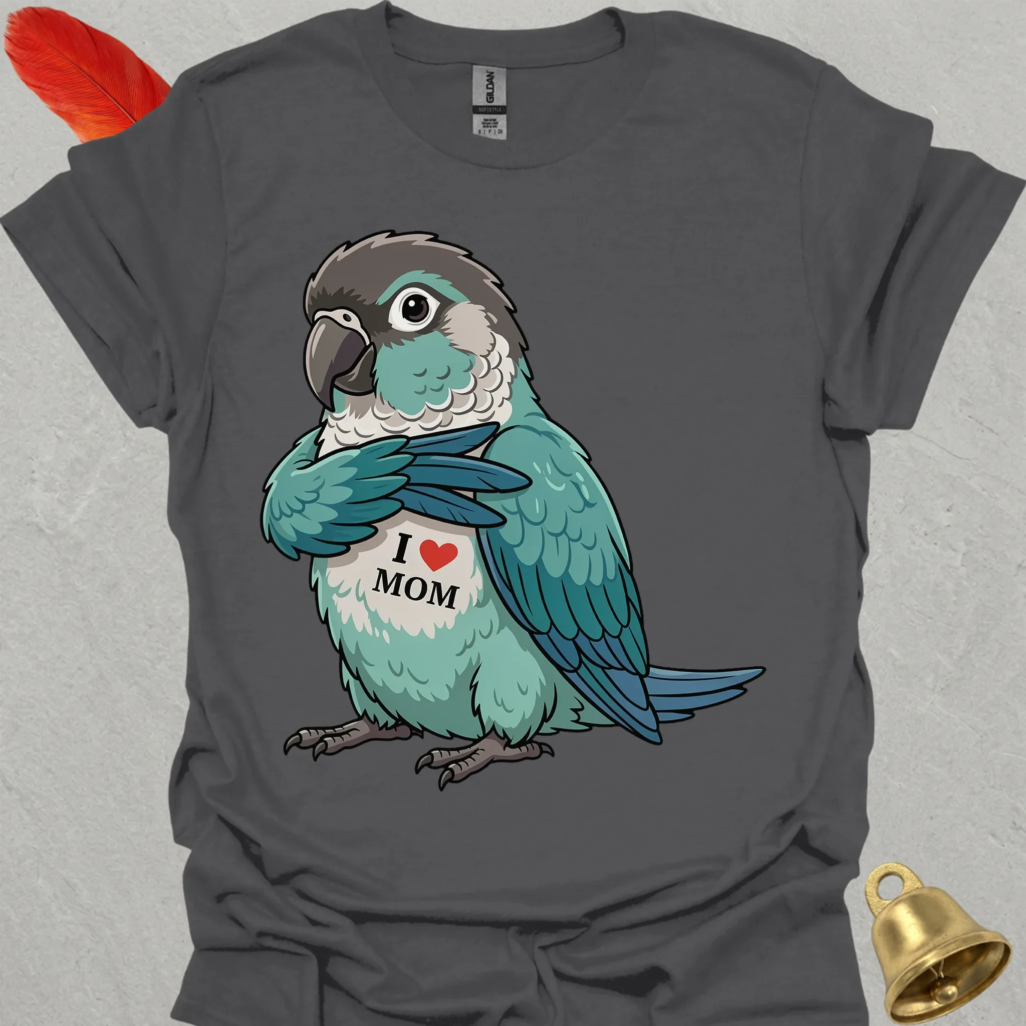 Turquoise Green Cheek Conure I Love Mom T-Shirt