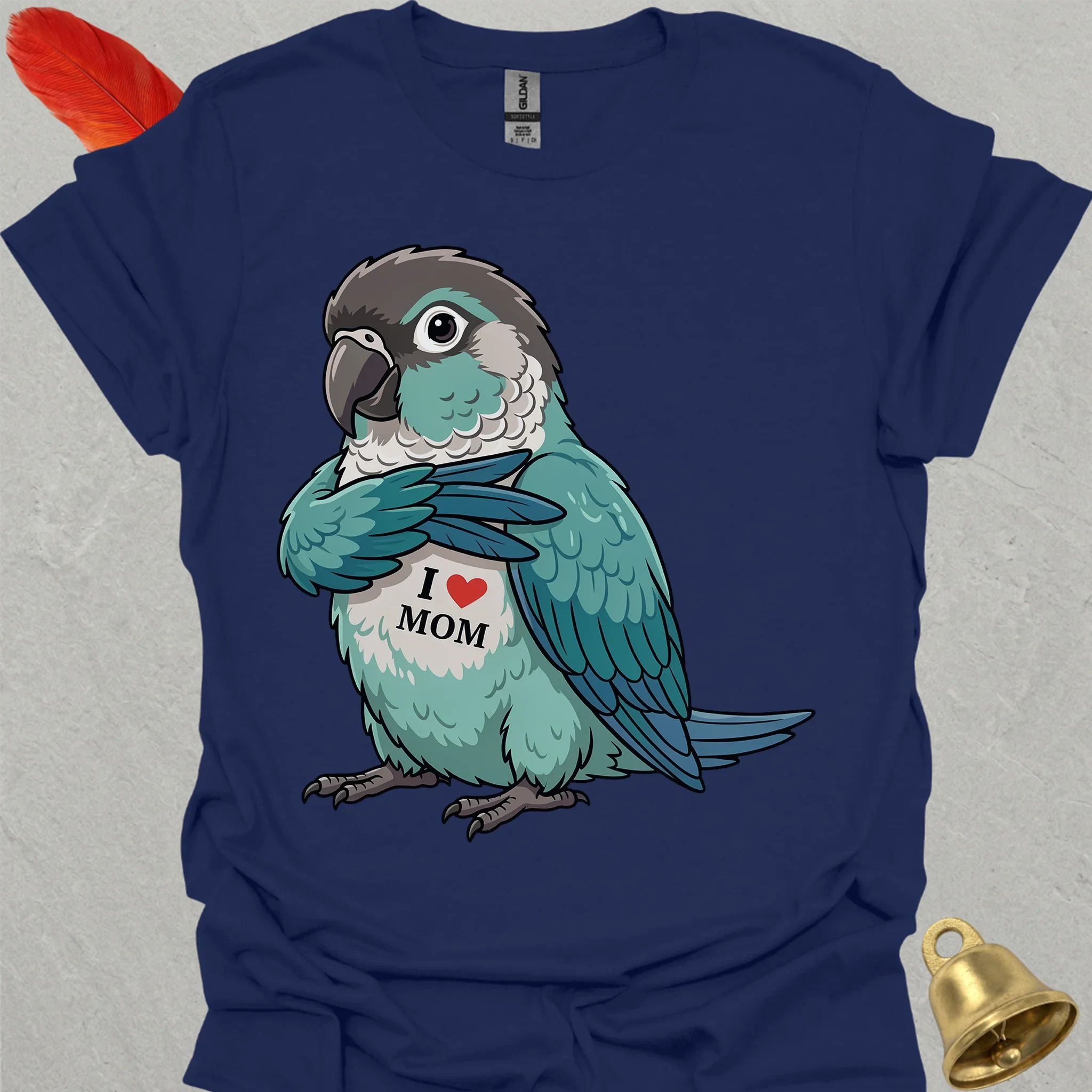 Turquoise Green Cheek Conure I Love Mom T-Shirt