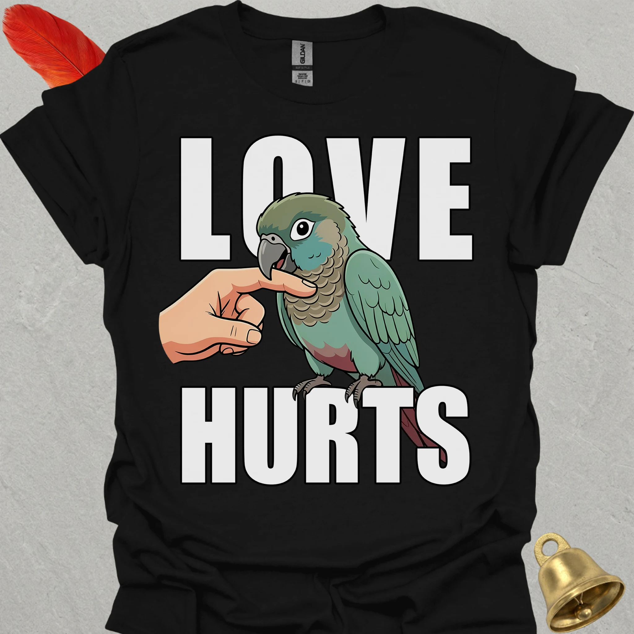 Turquoise Green Cheek Conure Love Hurts T-Shirt