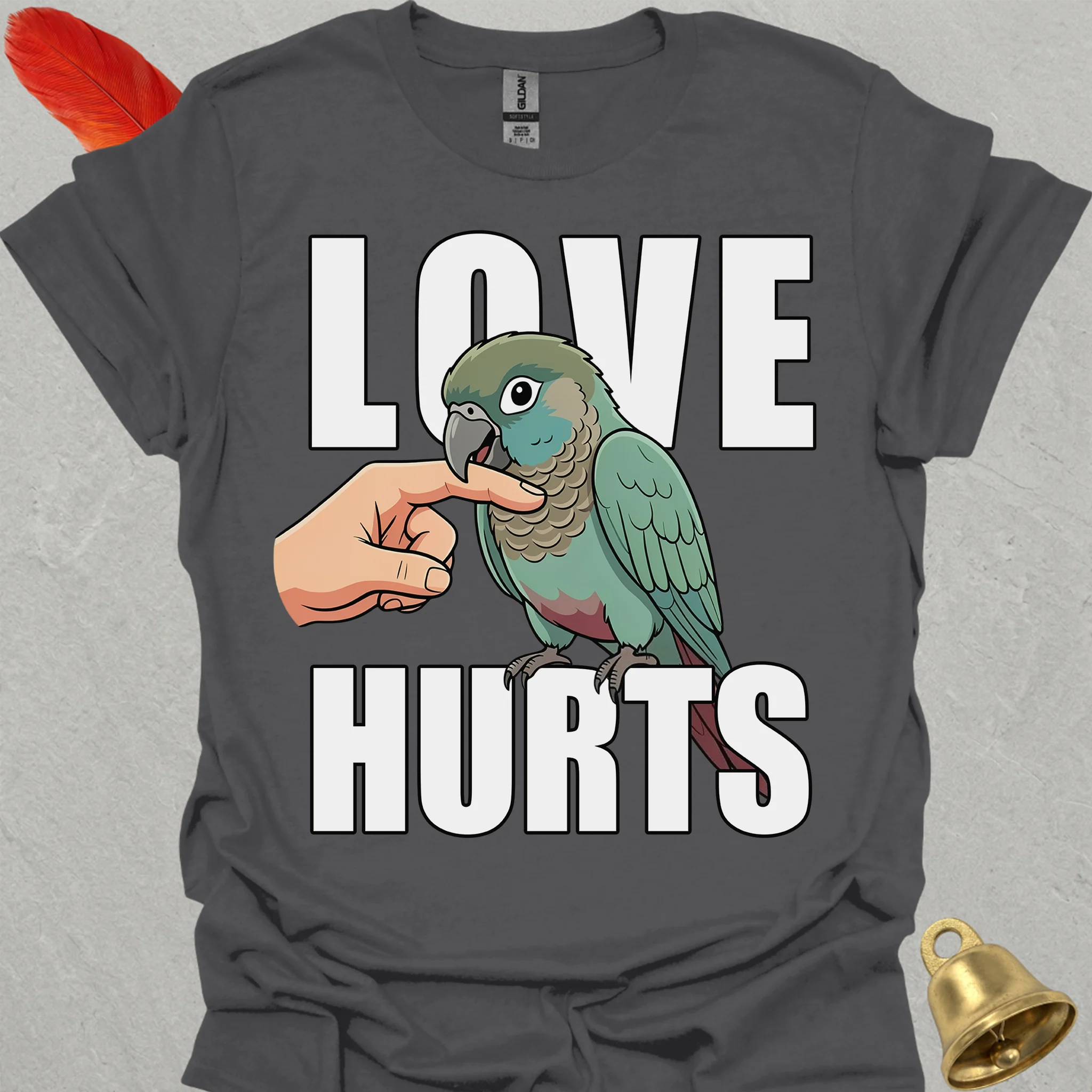 Turquoise Green Cheek Conure Love Hurts T-Shirt