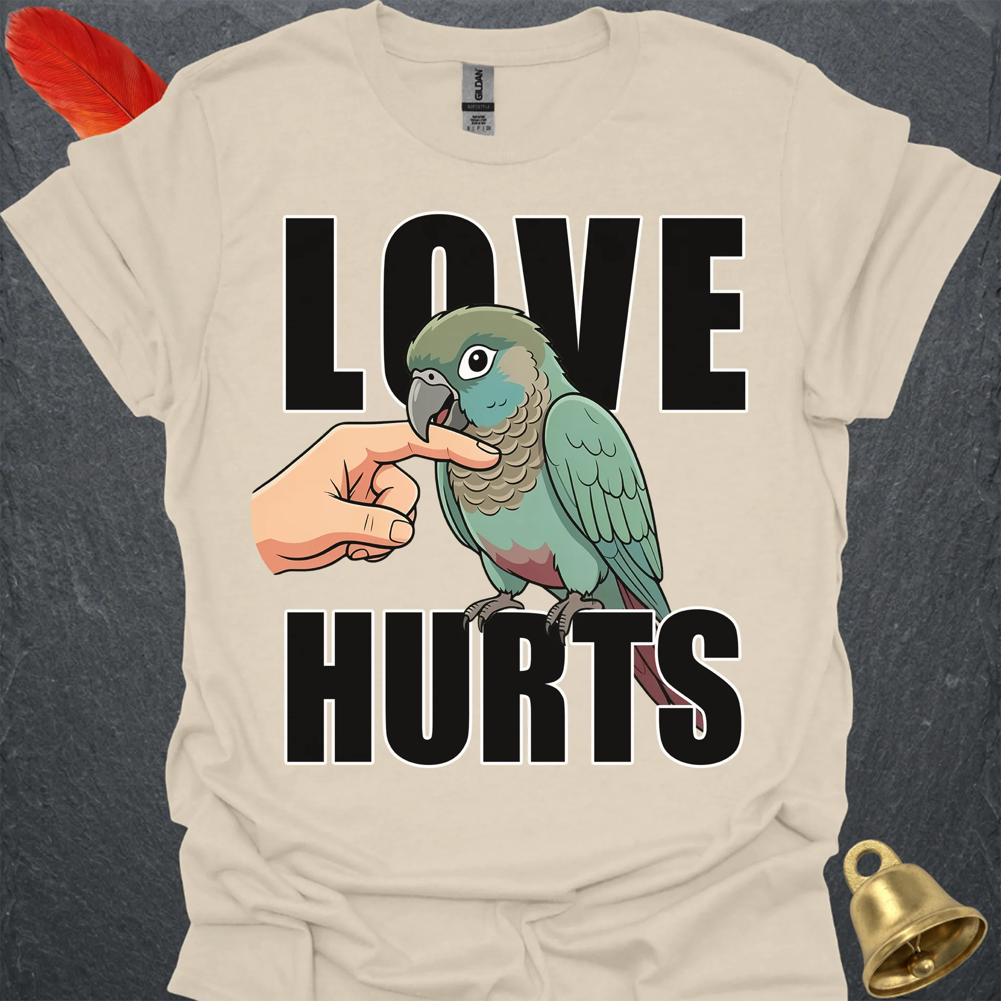 Turquoise Green Cheek Conure Love Hurts T-Shirt