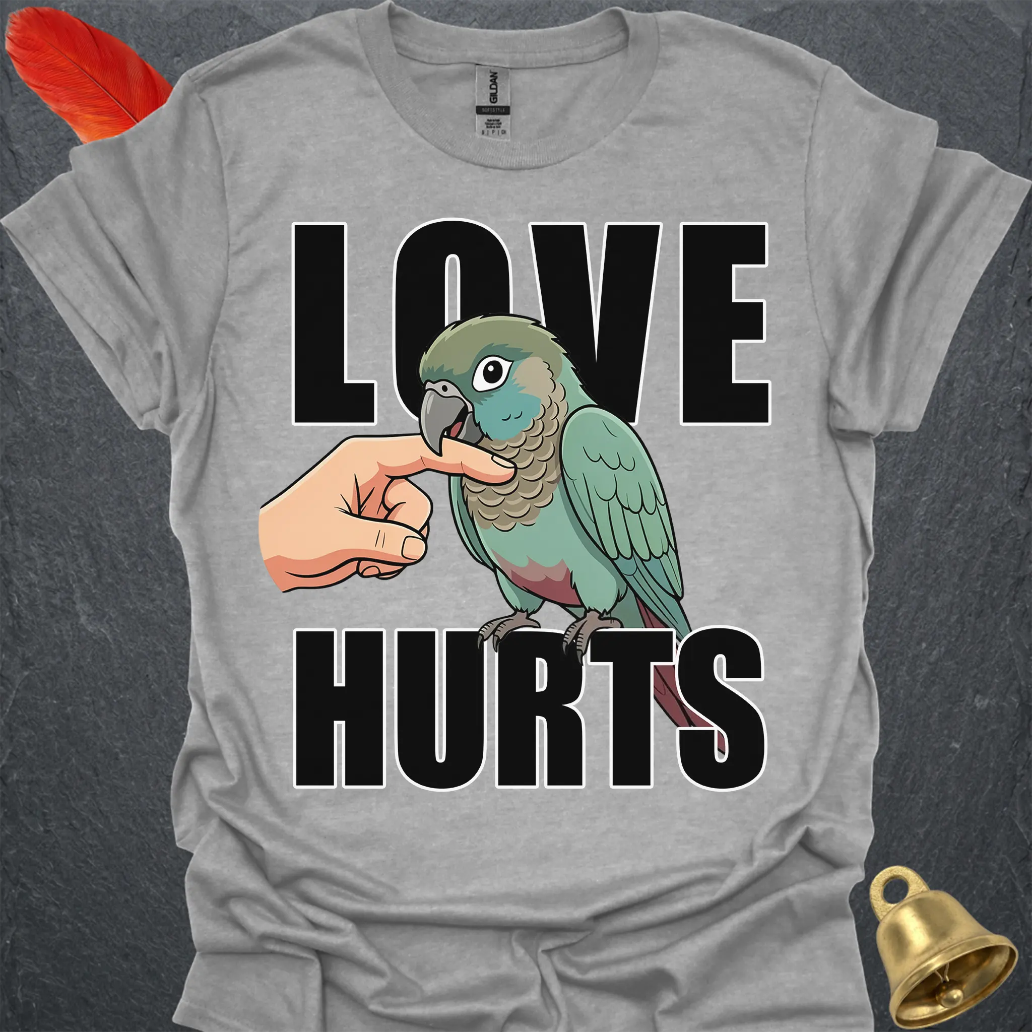 Turquoise Green Cheek Conure Love Hurts T-Shirt