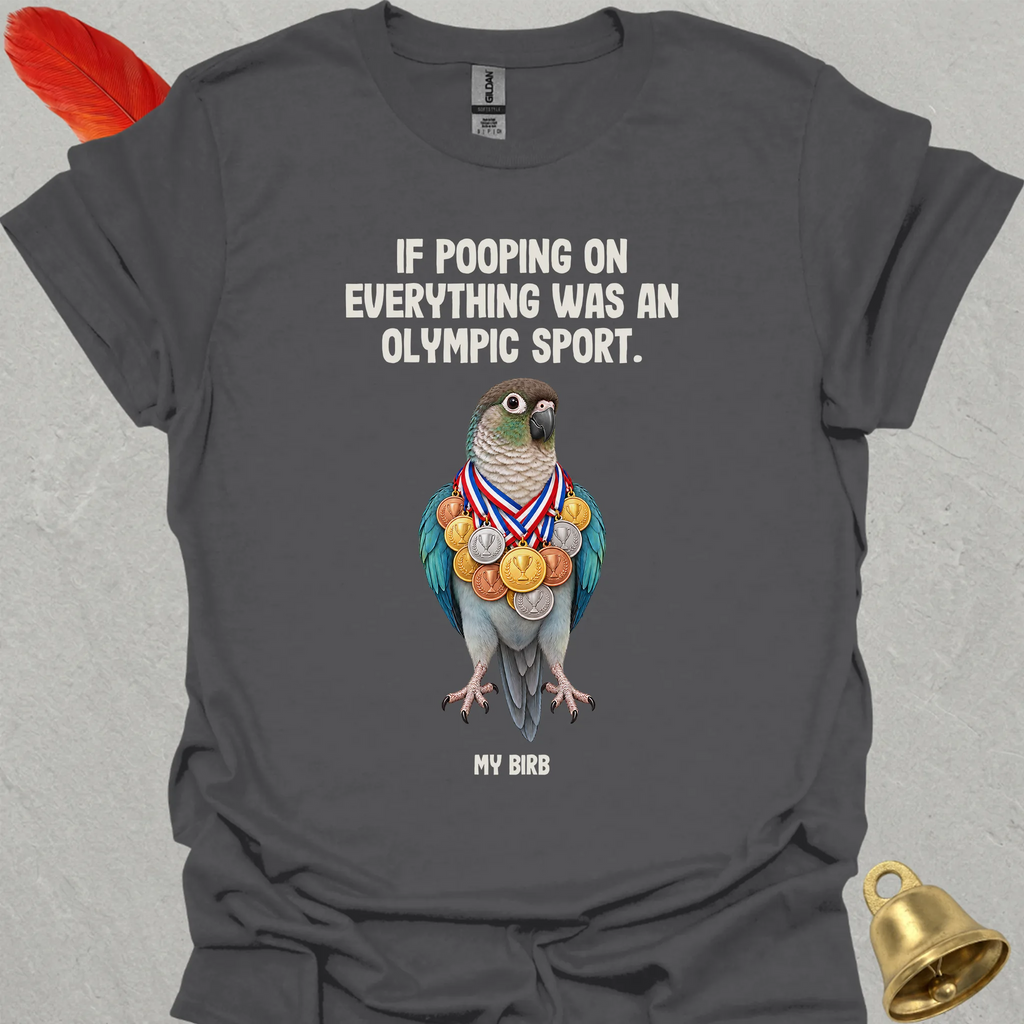 Turquoise Green Cheek Conure Olympic Pooper T-Shirt