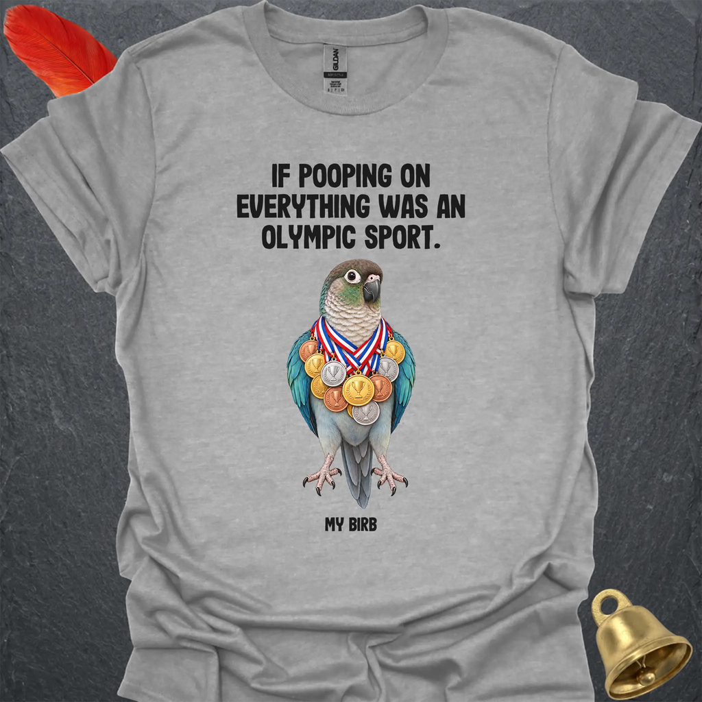 Turquoise Green Cheek Conure Olympic Pooper T-Shirt