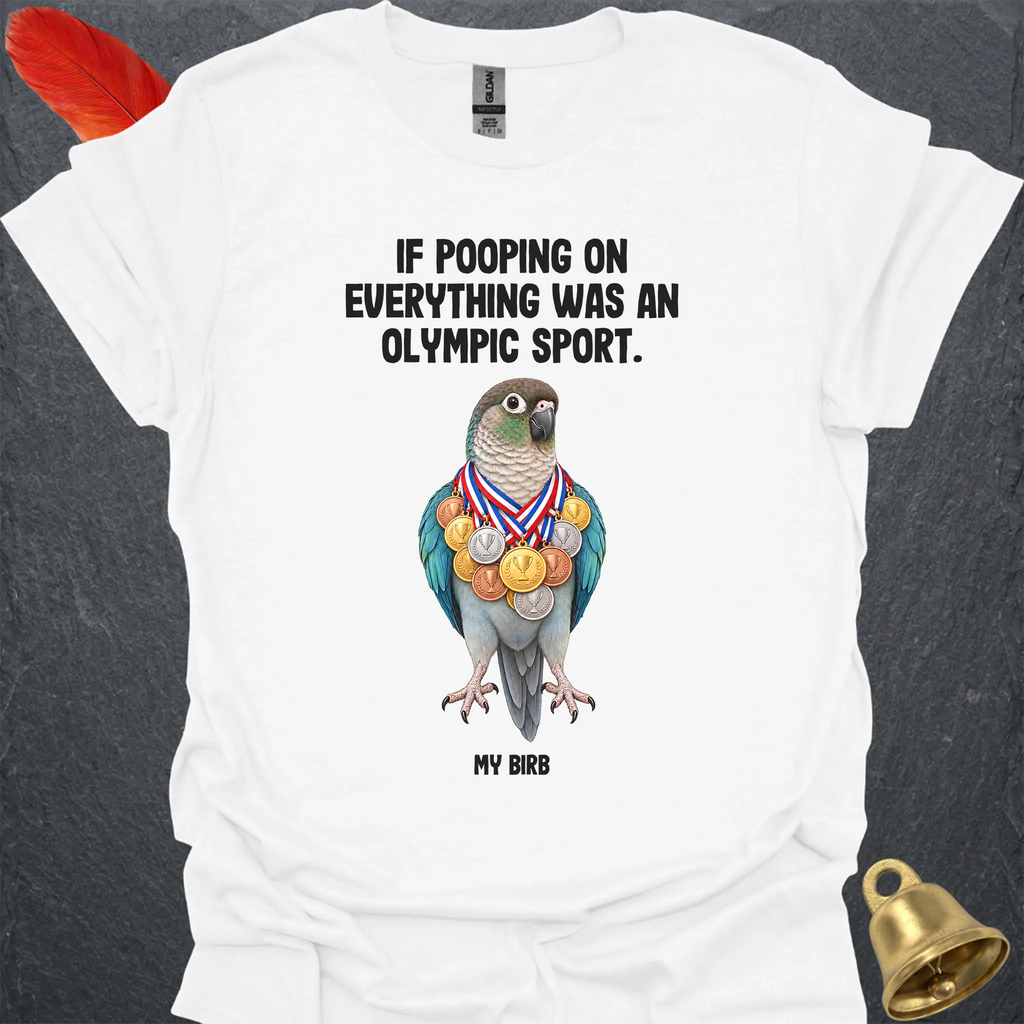 Turquoise Green Cheek Conure Olympic Pooper T-Shirt