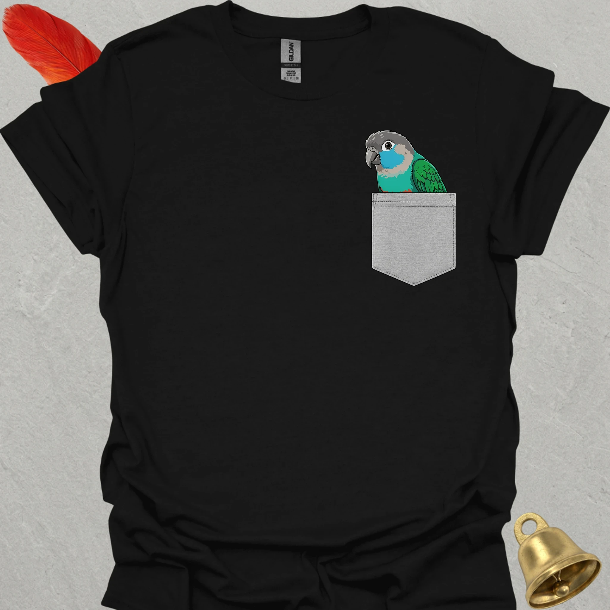 Turquoise Green Cheek Conure Pocket T-Shirt