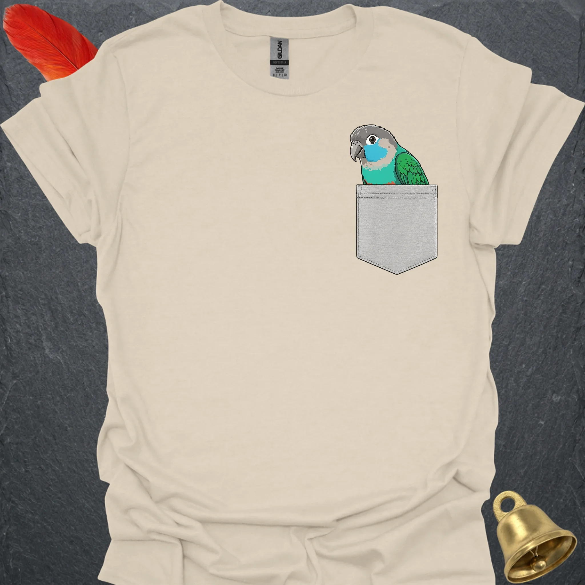 Turquoise Green Cheek Conure Pocket T-Shirt