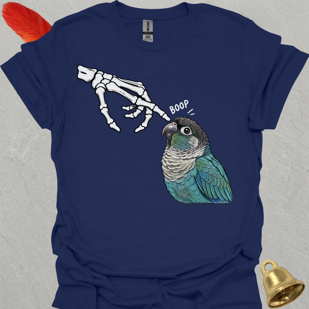 Turquoise Green Cheek Conure Skeleton Boop T-Shirt