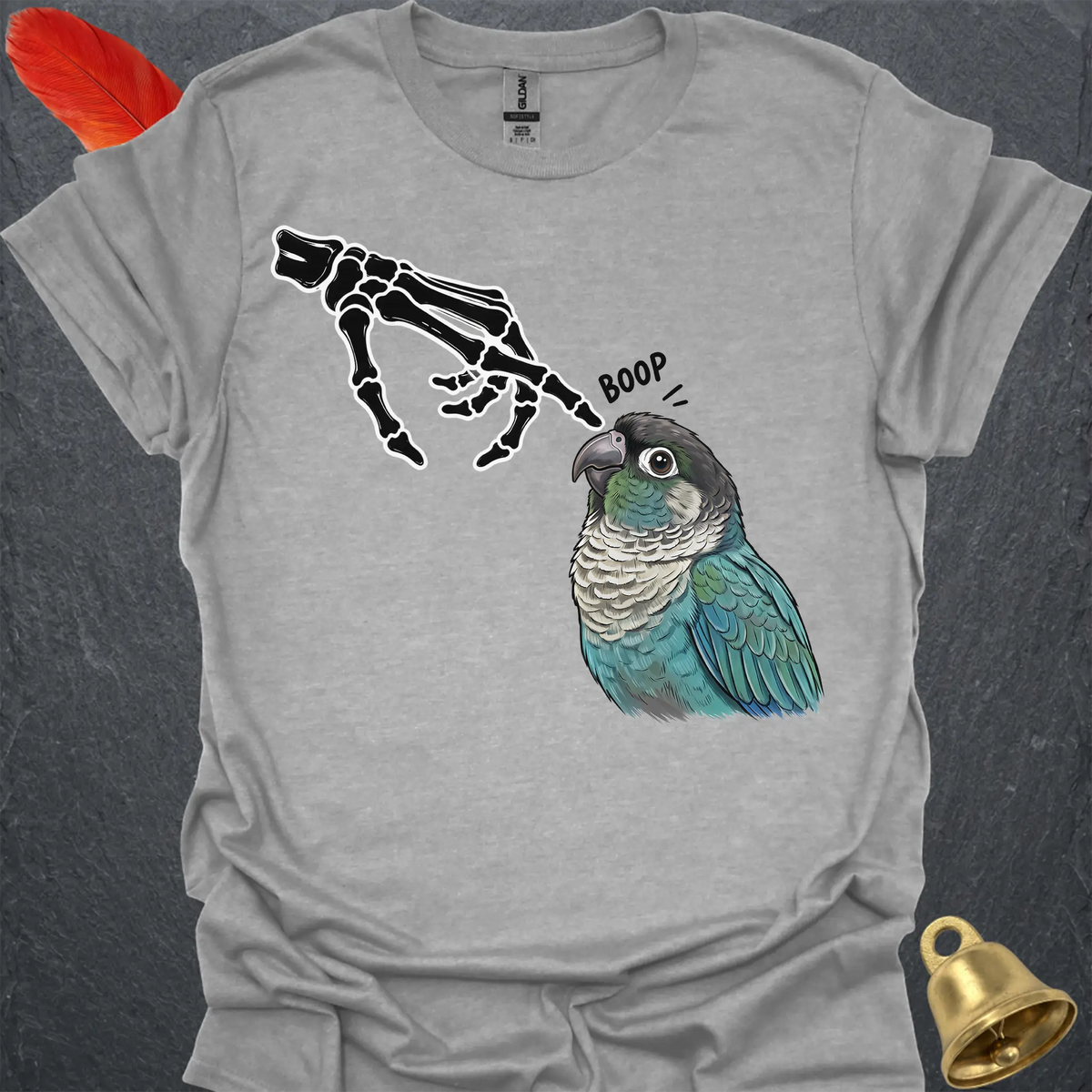 Turquoise Green Cheek Conure Skeleton Boop T-Shirt