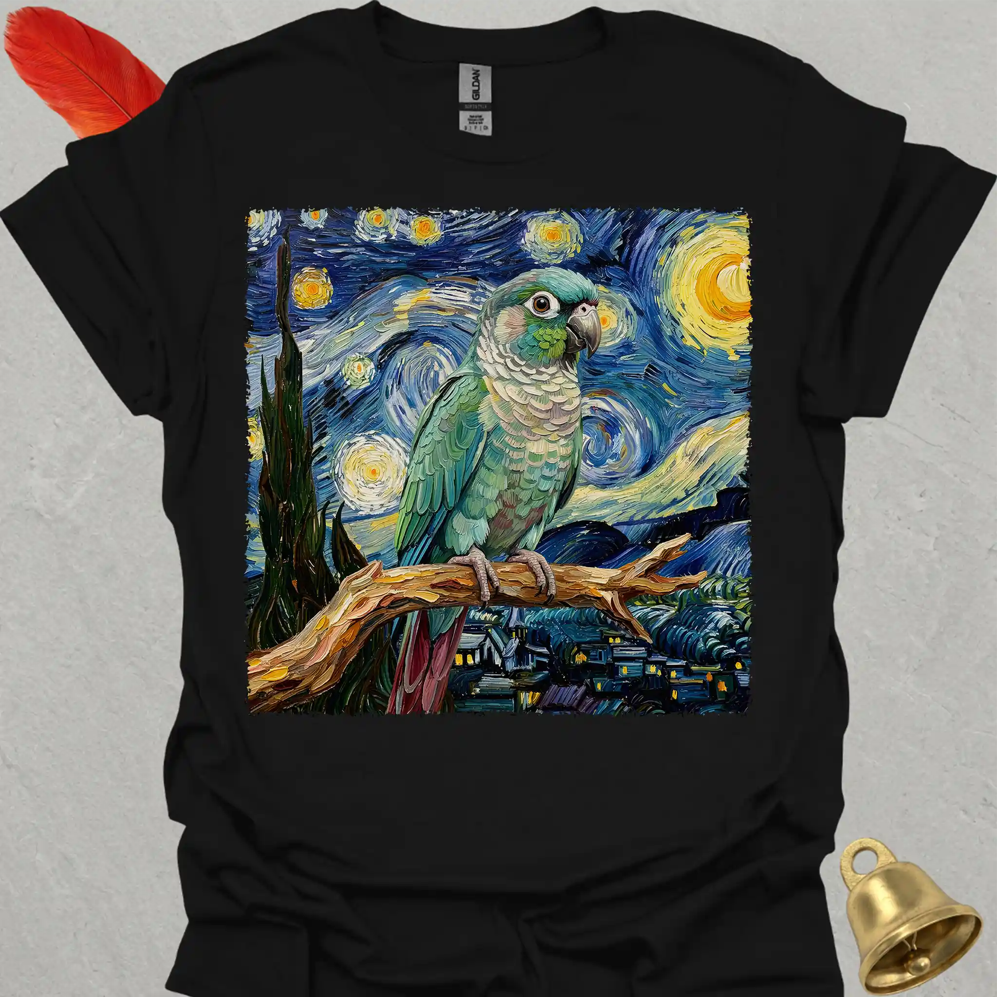 Turquoise Green Cheek Conure Starry Night T-Shirt