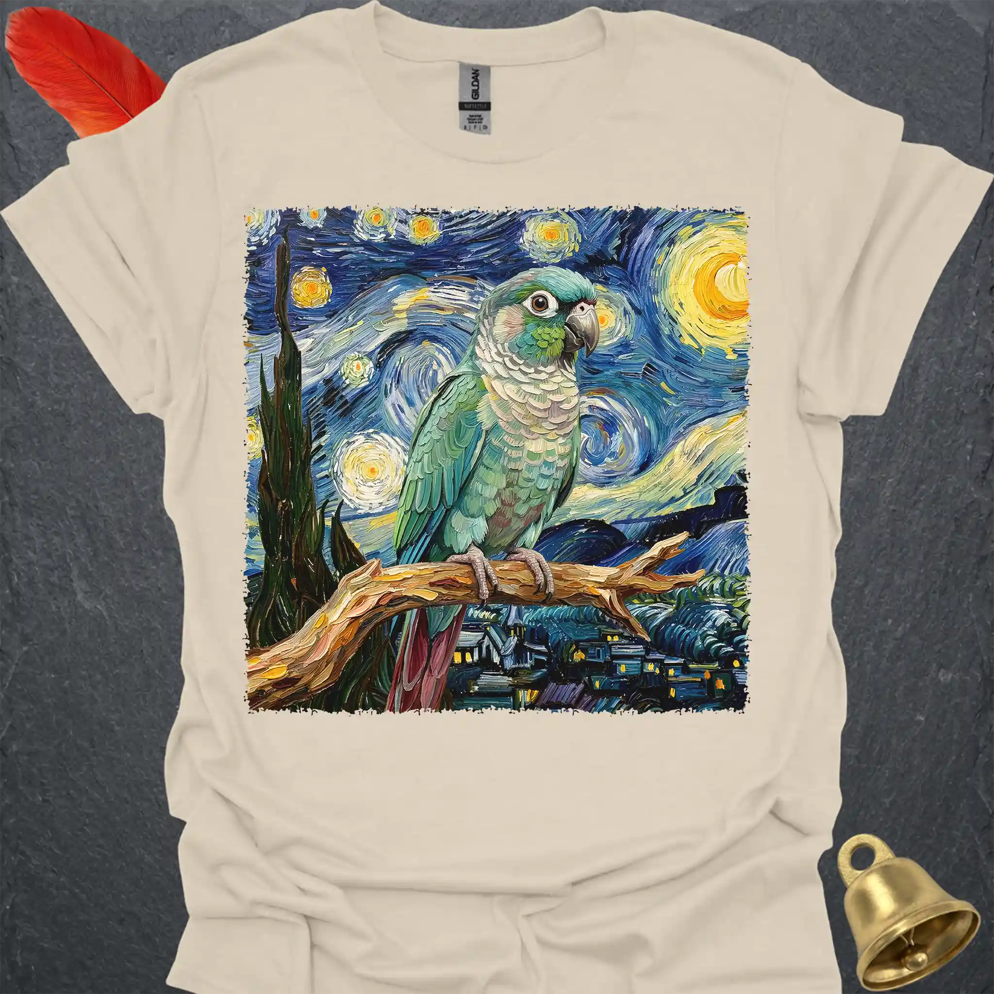 Turquoise Green Cheek Conure Starry Night T-Shirt