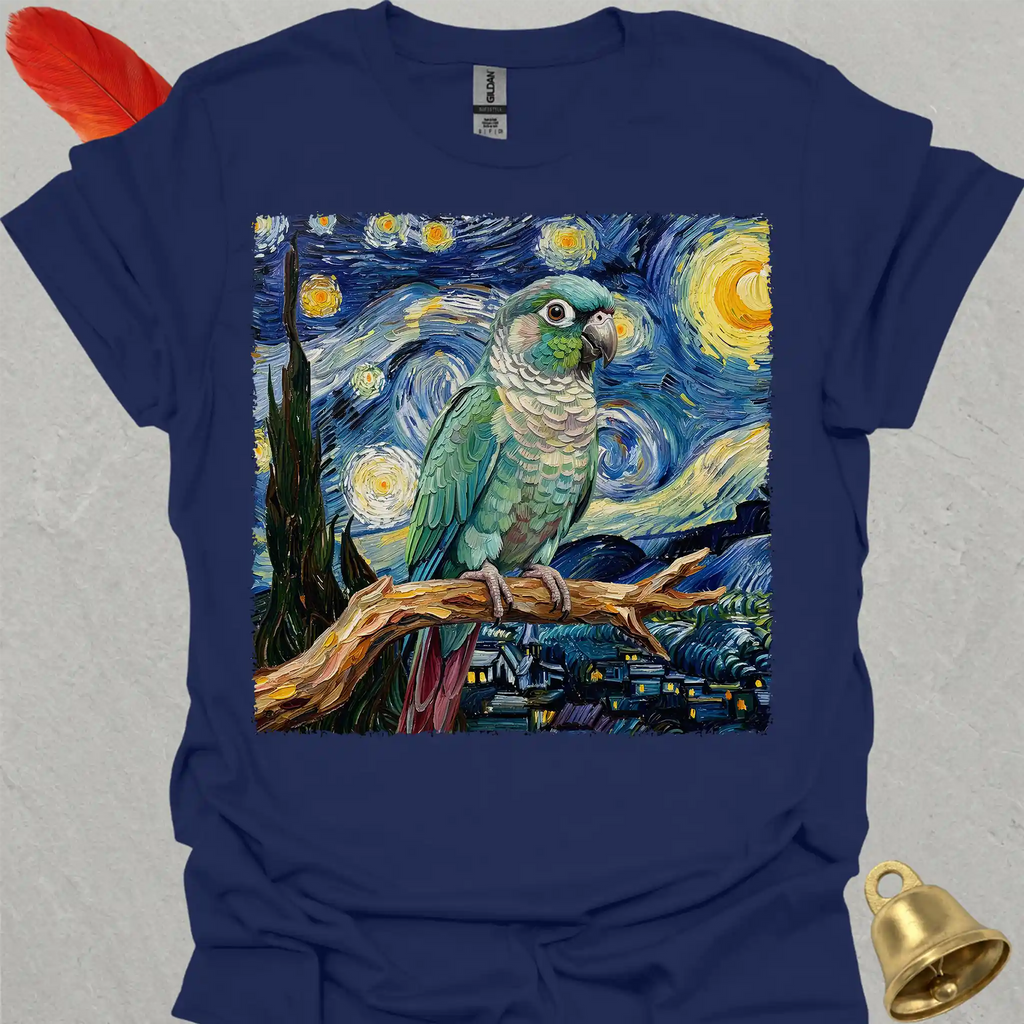 Turquoise Green Cheek Conure Starry Night T-Shirt