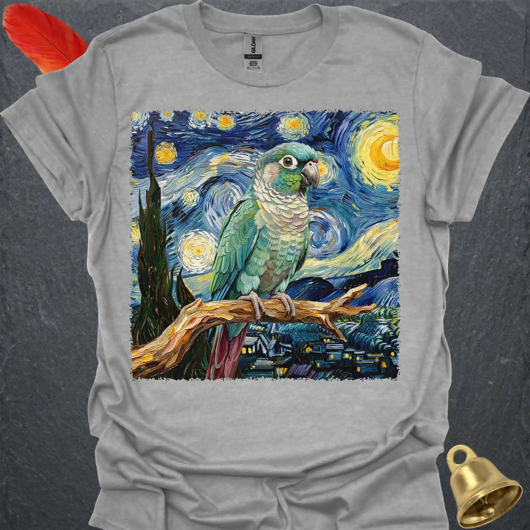 Turquoise Green Cheek Conure Starry Night T-Shirt