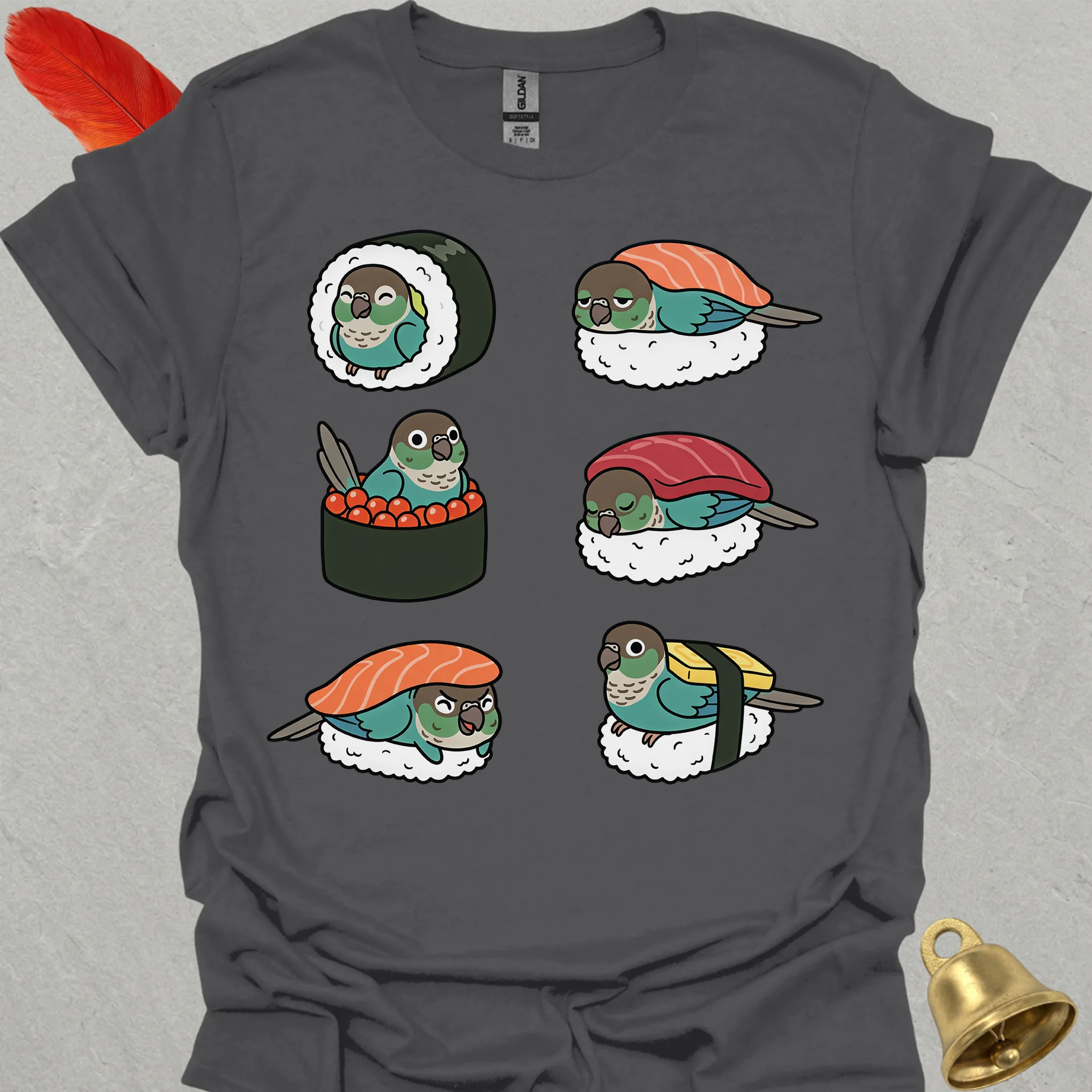 Turquoise Green Cheek Conure Sushi T-Shirt