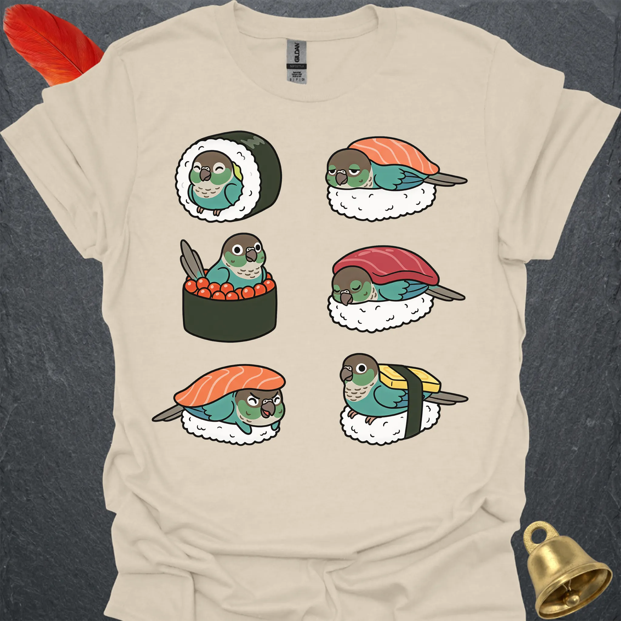Turquoise Green Cheek Conure Sushi T-Shirt