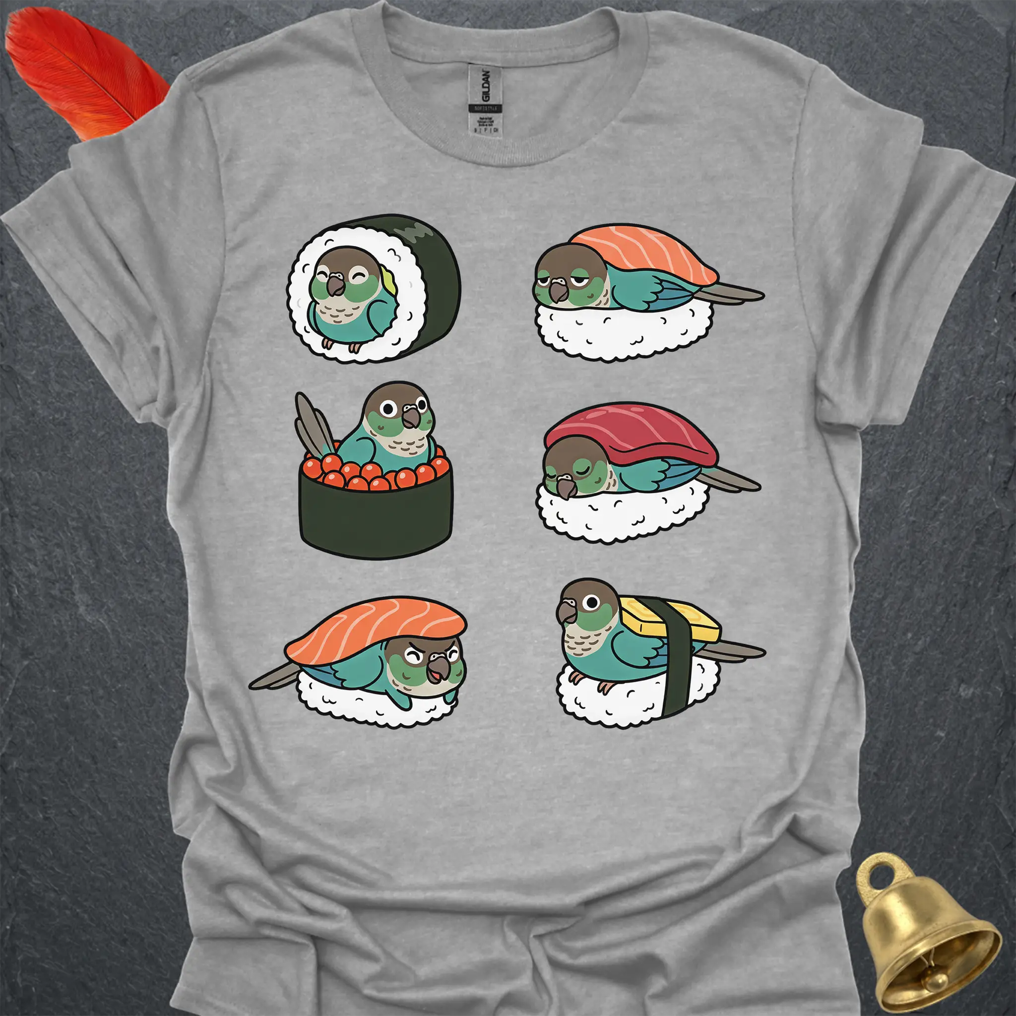Turquoise Green Cheek Conure Sushi T-Shirt