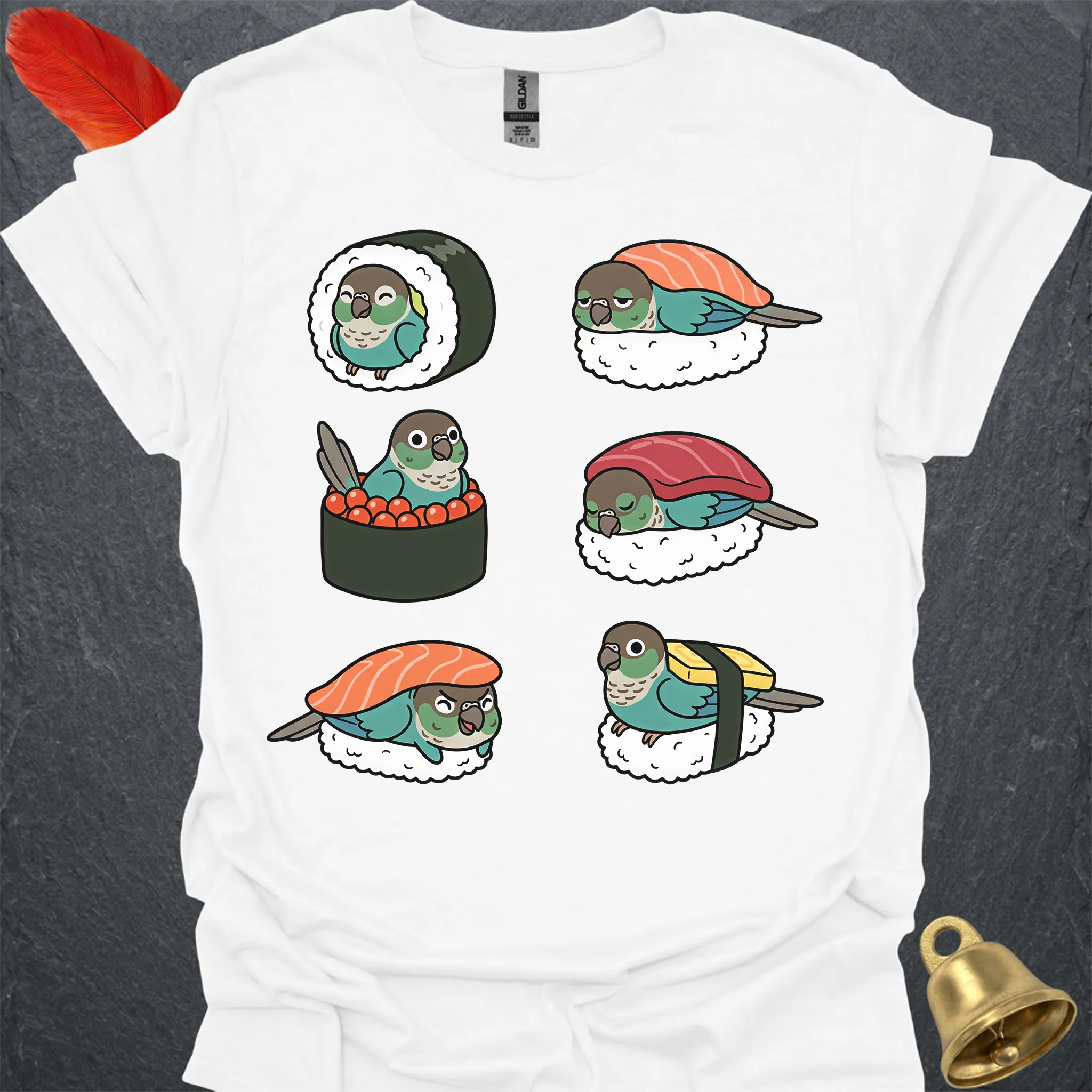Turquoise Green Cheek Conure Sushi T-Shirt