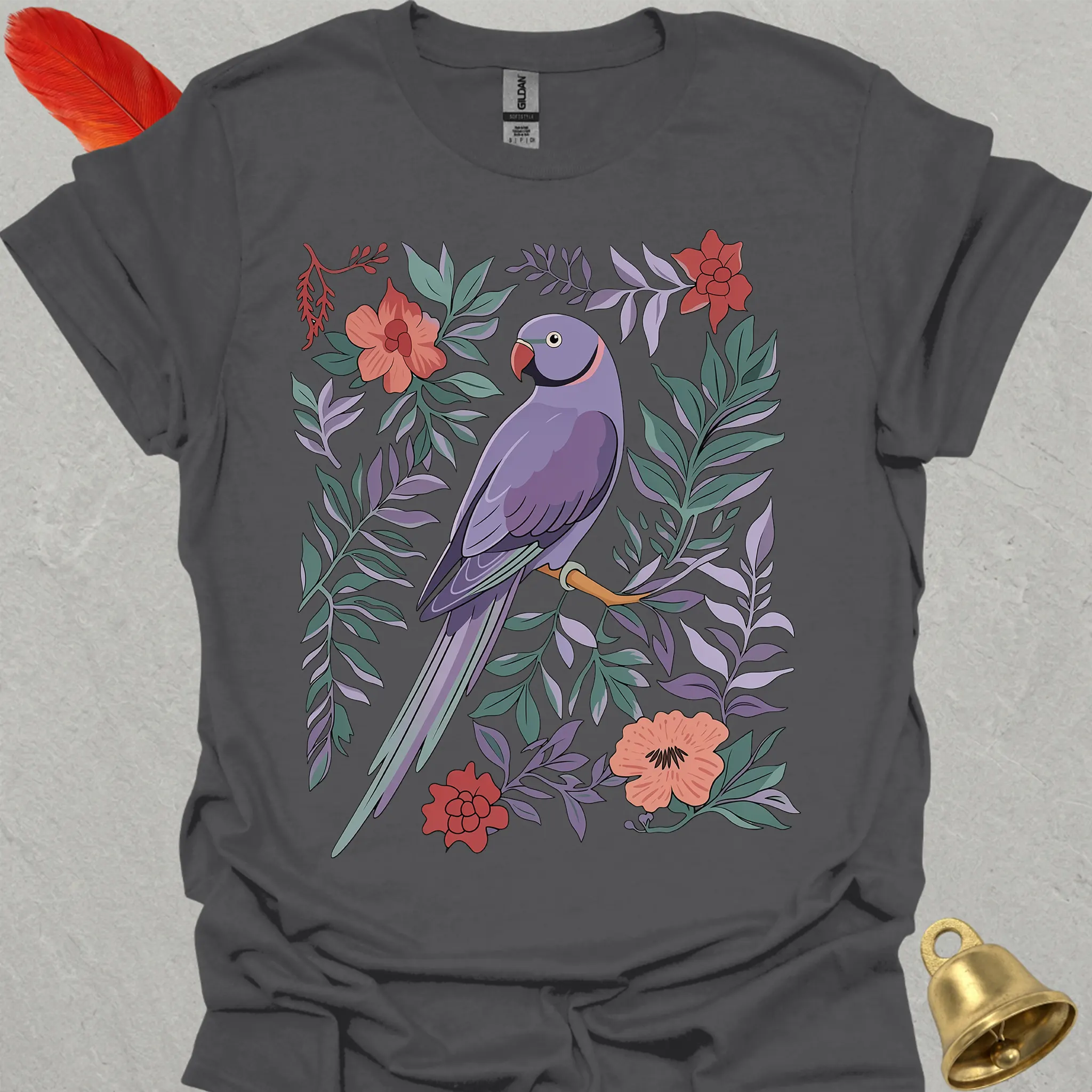 Violet Indian Ringneck Boho Flower T-Shirt