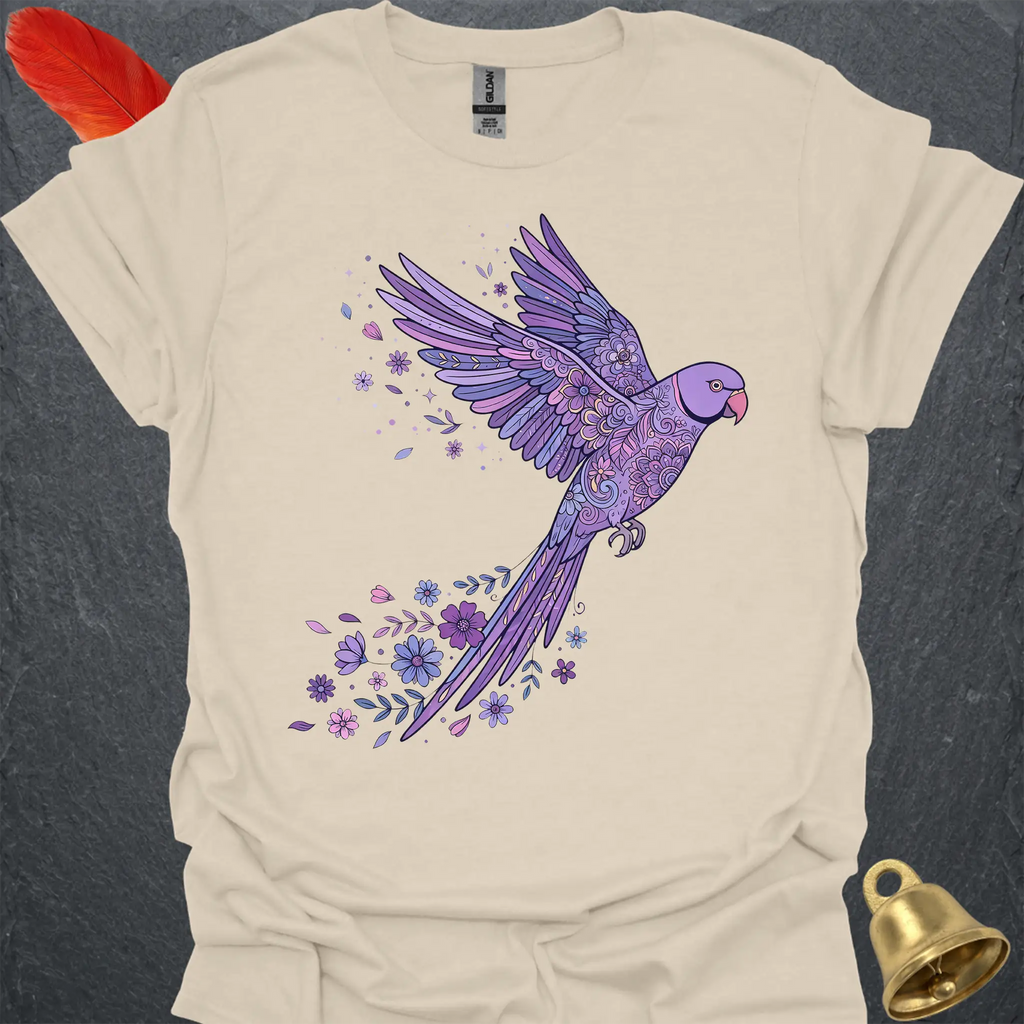 Violet Indian Ringneck Flying Flower T-Shirt