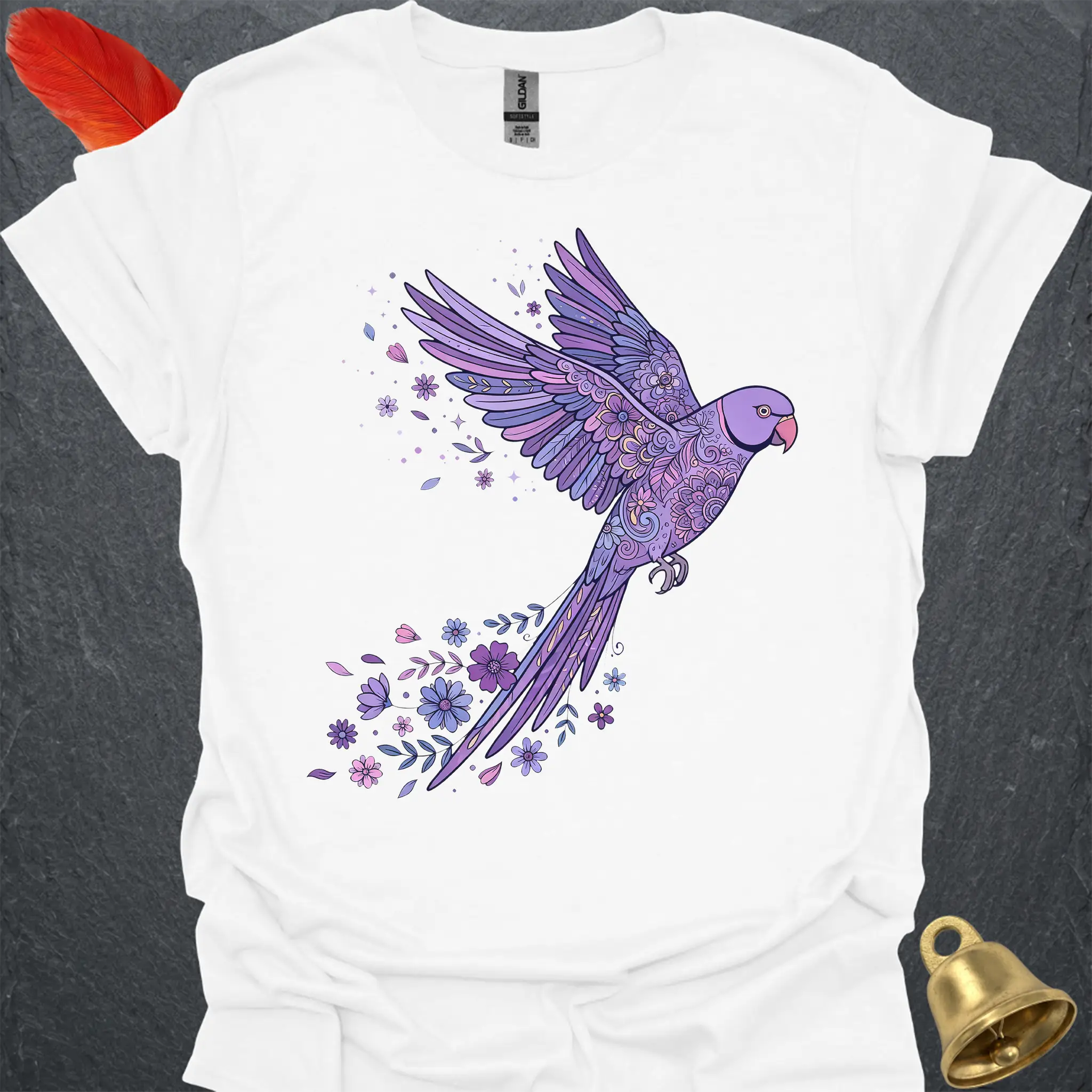 Violet Indian Ringneck Flying Flower T-Shirt