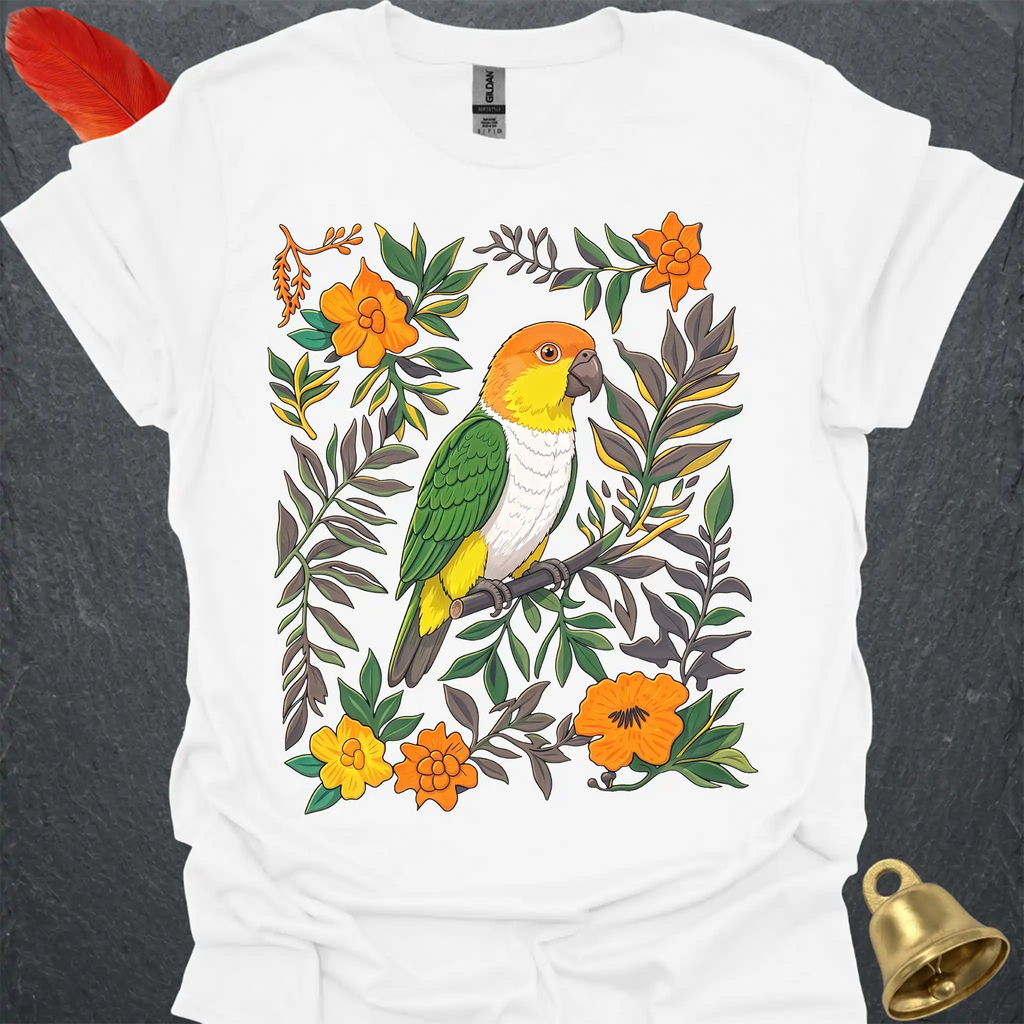 White-Bellied Caique Boho Flower T-Shirt