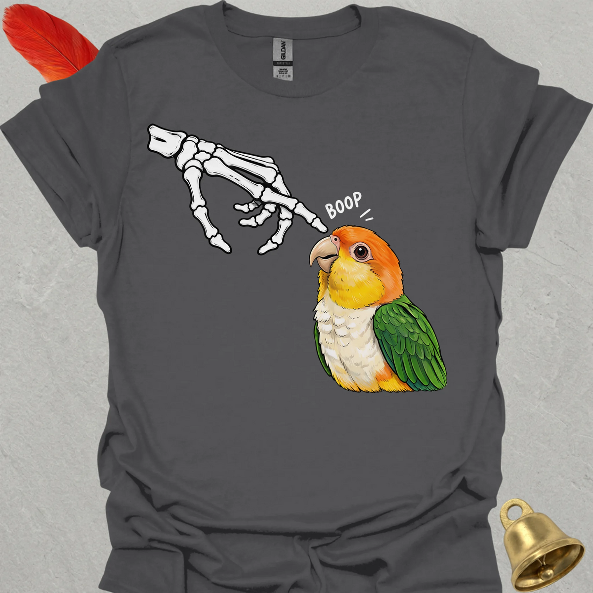 White-Bellied Caique Skeleton Boop T-Shirt