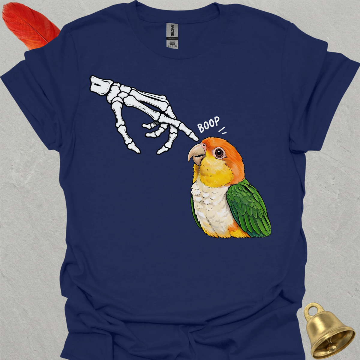 White-Bellied Caique Skeleton Boop T-Shirt