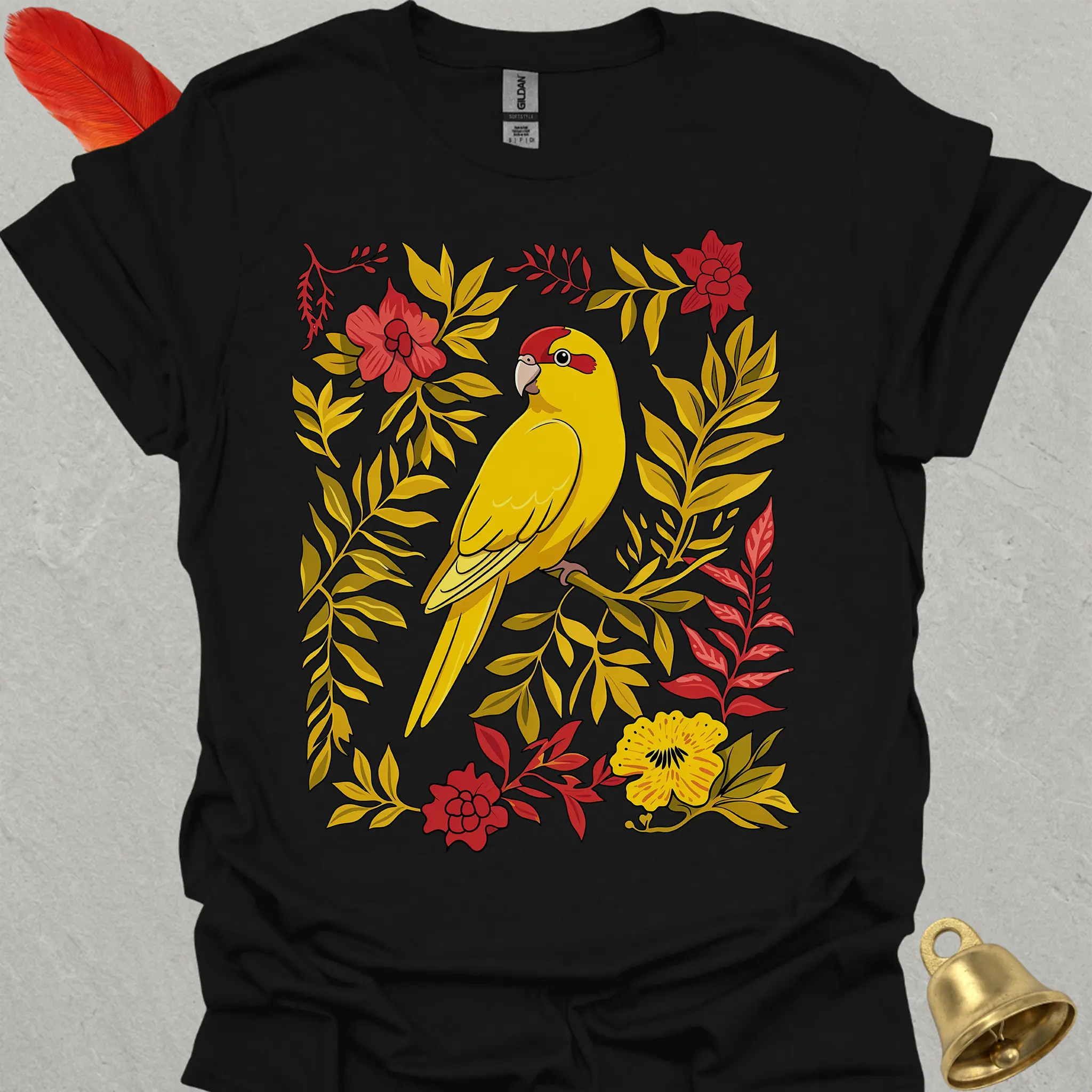 Yellow Parakeet Boho Flower T-Shirt
