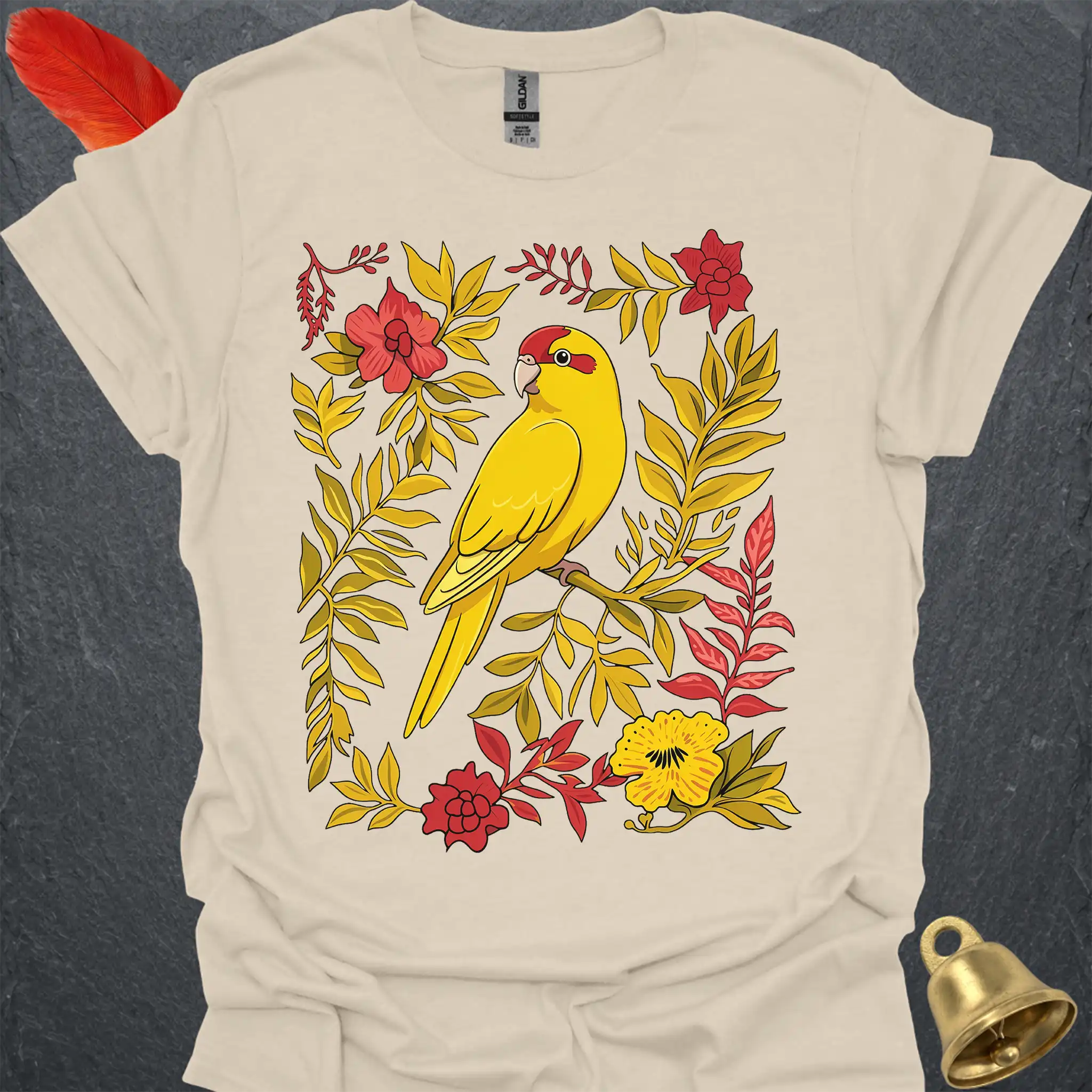 Yellow Parakeet Boho Flower T-Shirt