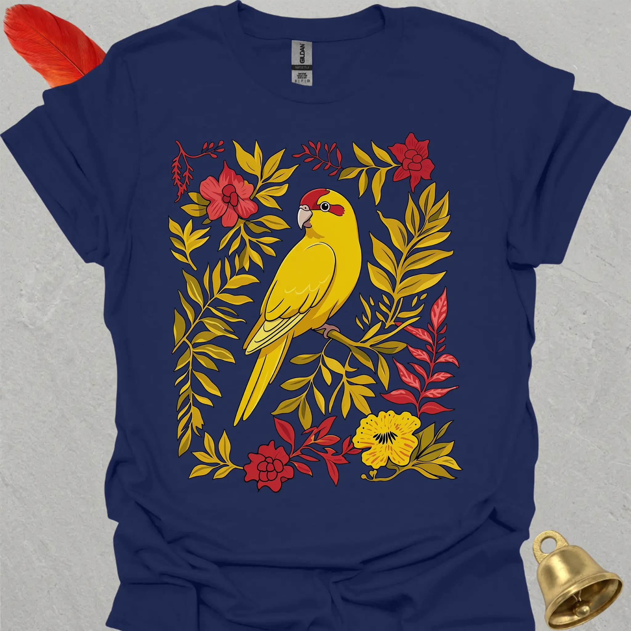 Yellow Parakeet Boho Flower T-Shirt