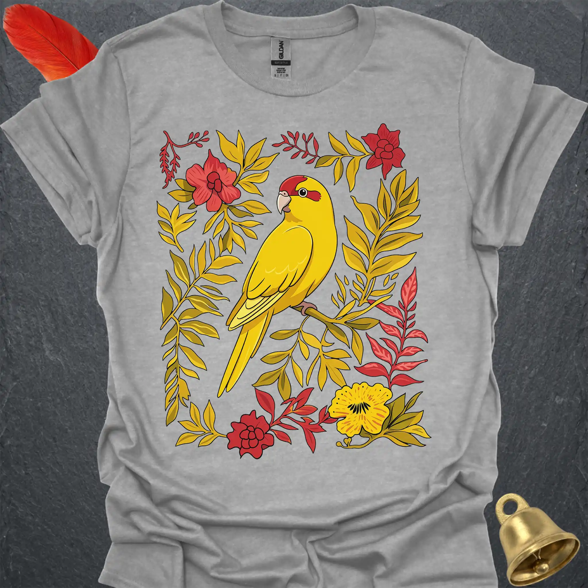Yellow Parakeet Boho Flower T-Shirt