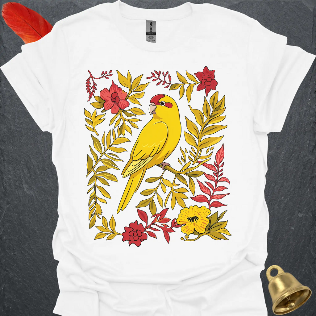 Yellow Parakeet Boho Flower T-Shirt