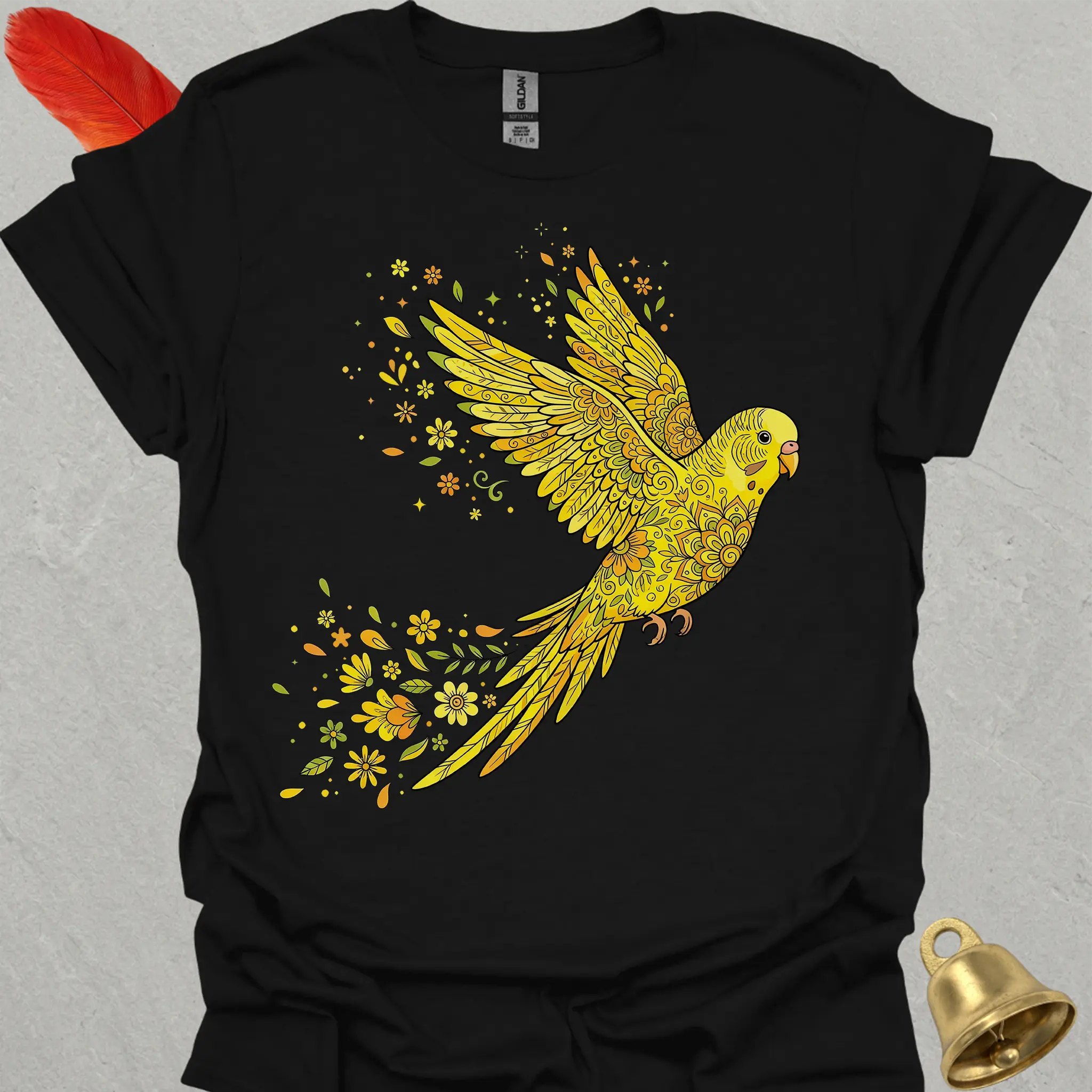 Yellow Parakeet Flying Flower T-Shirt