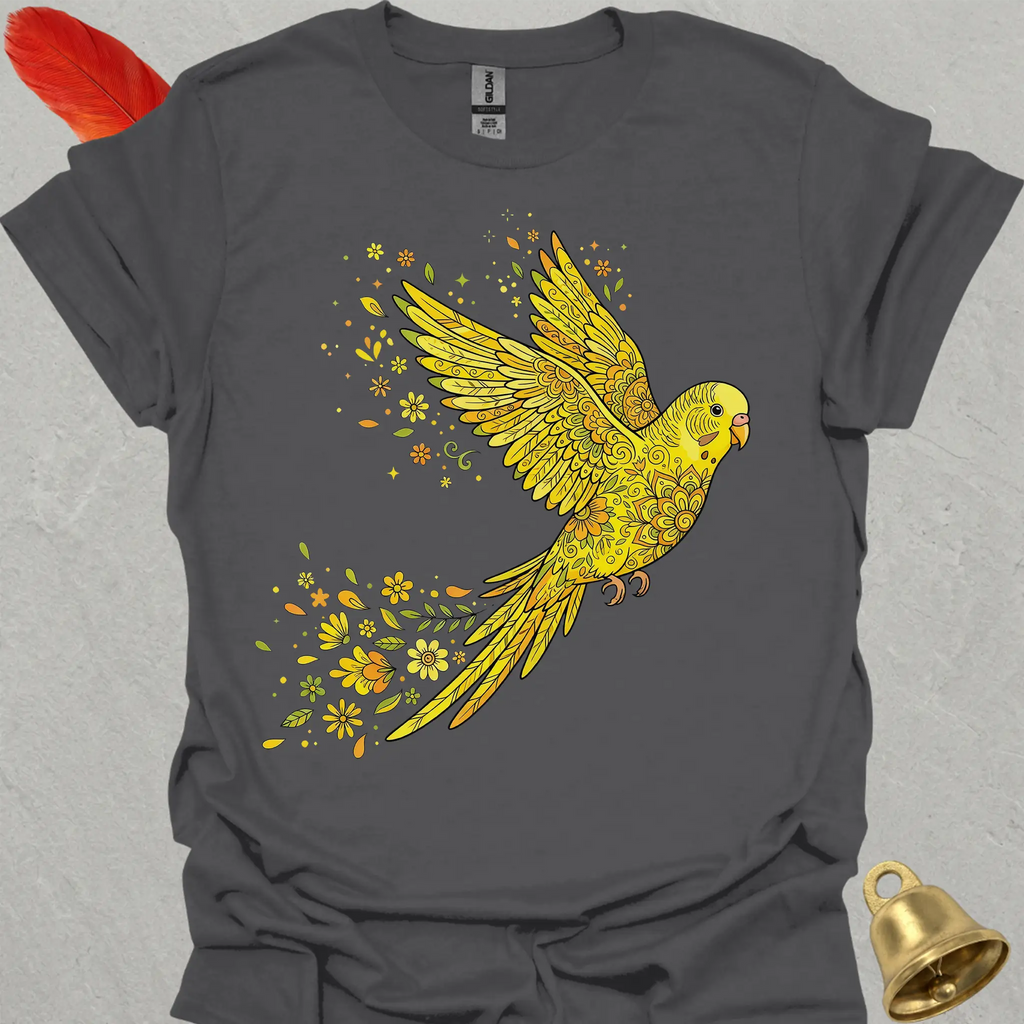 Yellow Parakeet Flying Flower T-Shirt