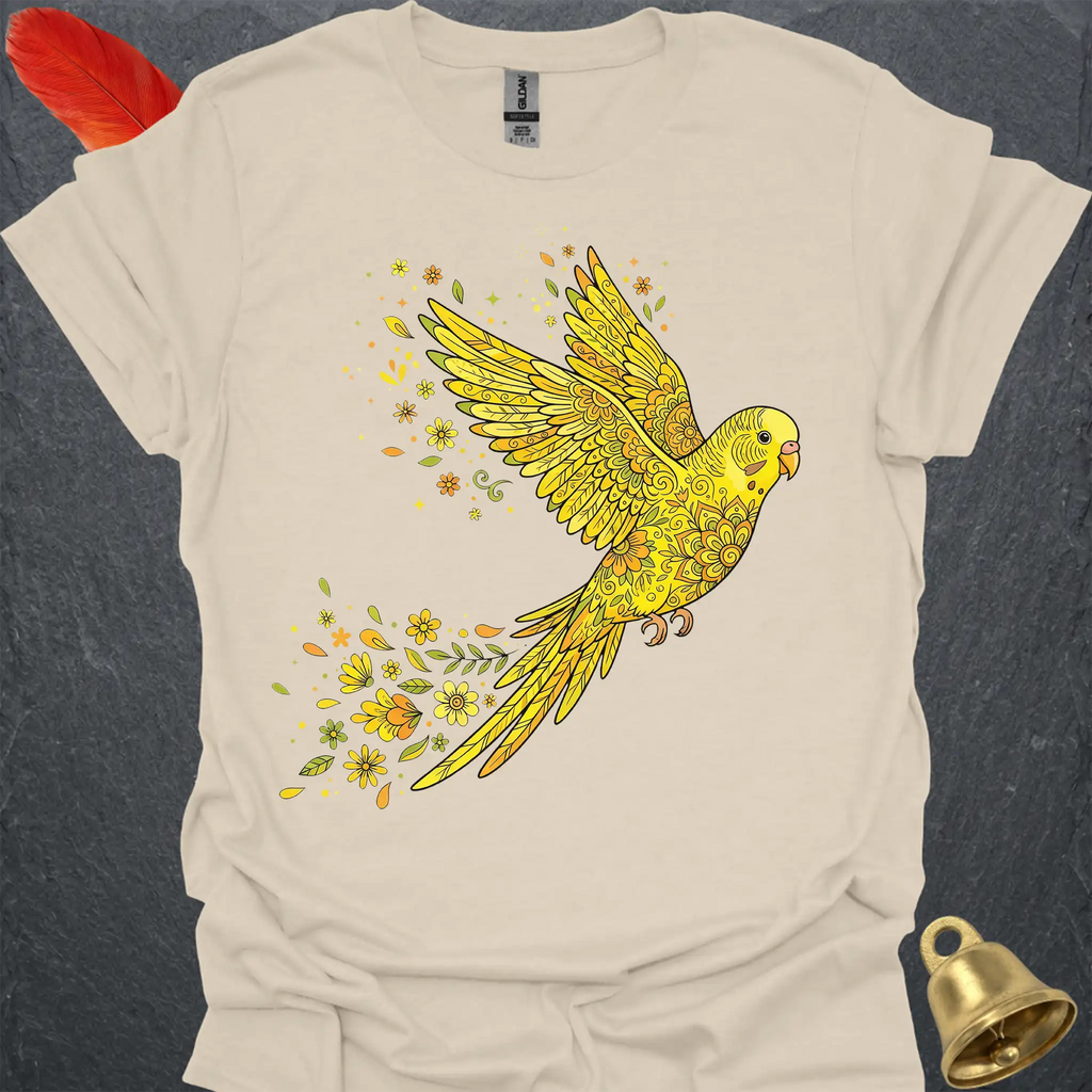 Yellow Parakeet Flying Flower T-Shirt