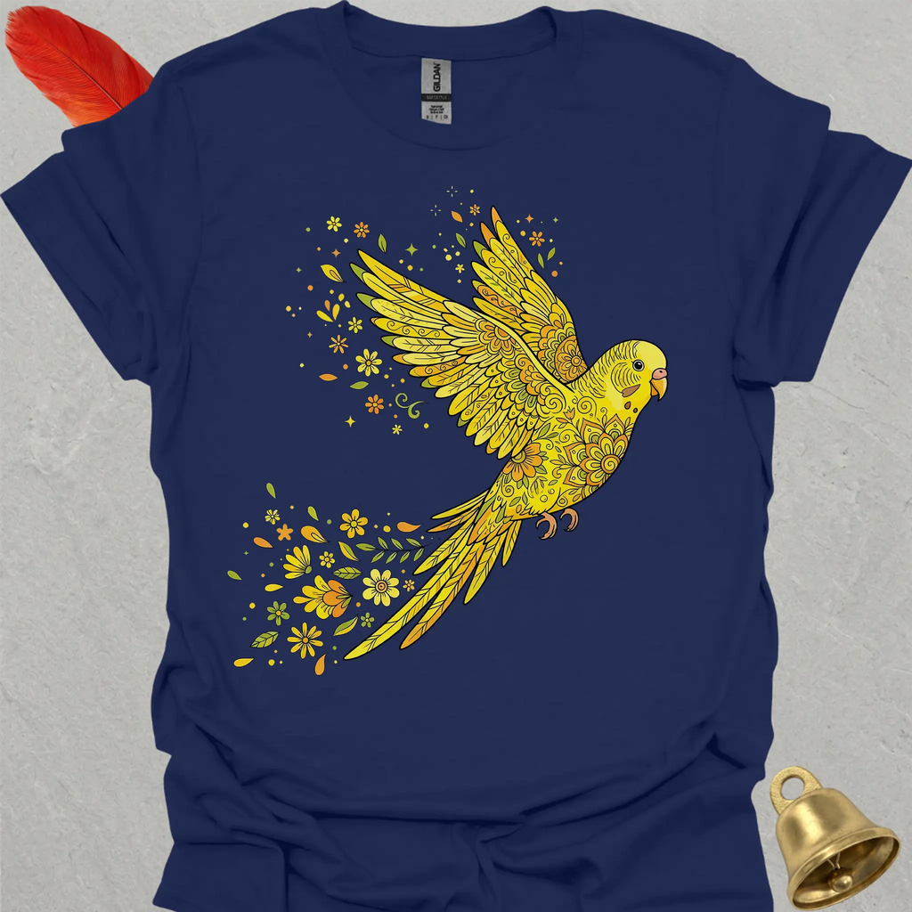 Yellow Parakeet Flying Flower T-Shirt