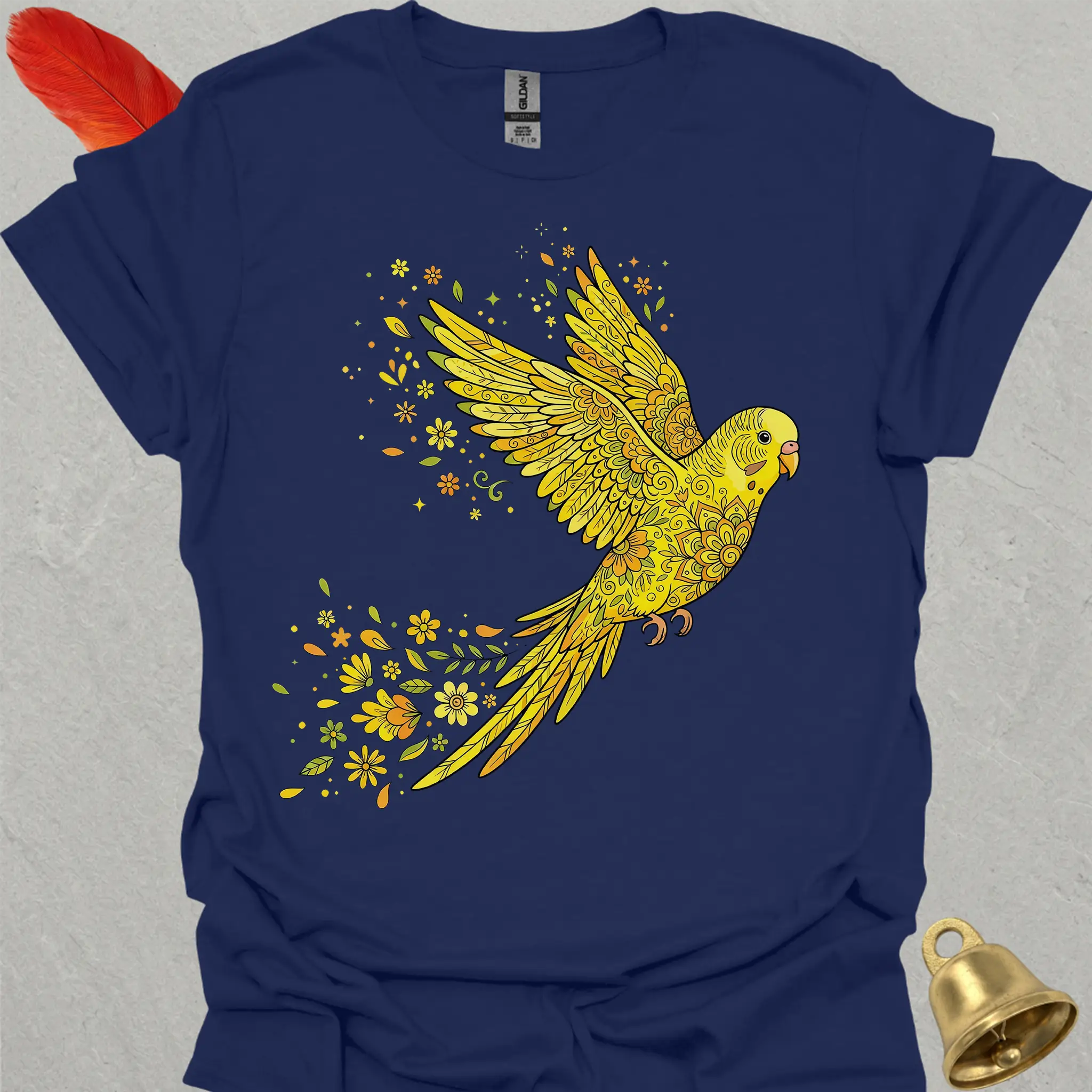 Yellow Parakeet Flying Flower T-Shirt