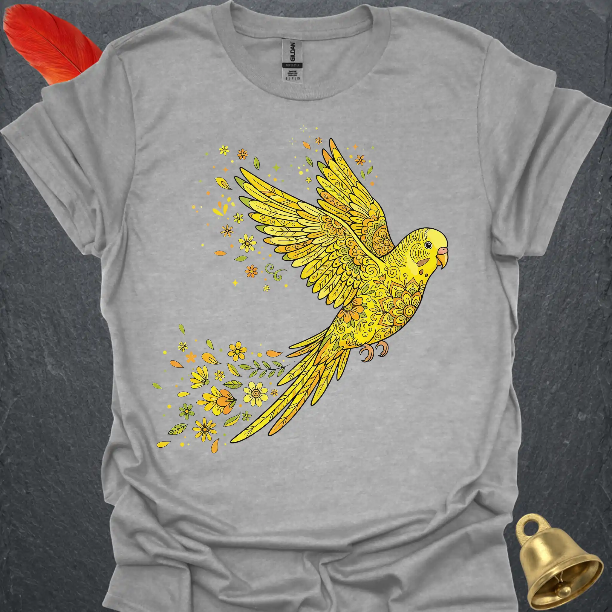 Yellow Parakeet Flying Flower T-Shirt
