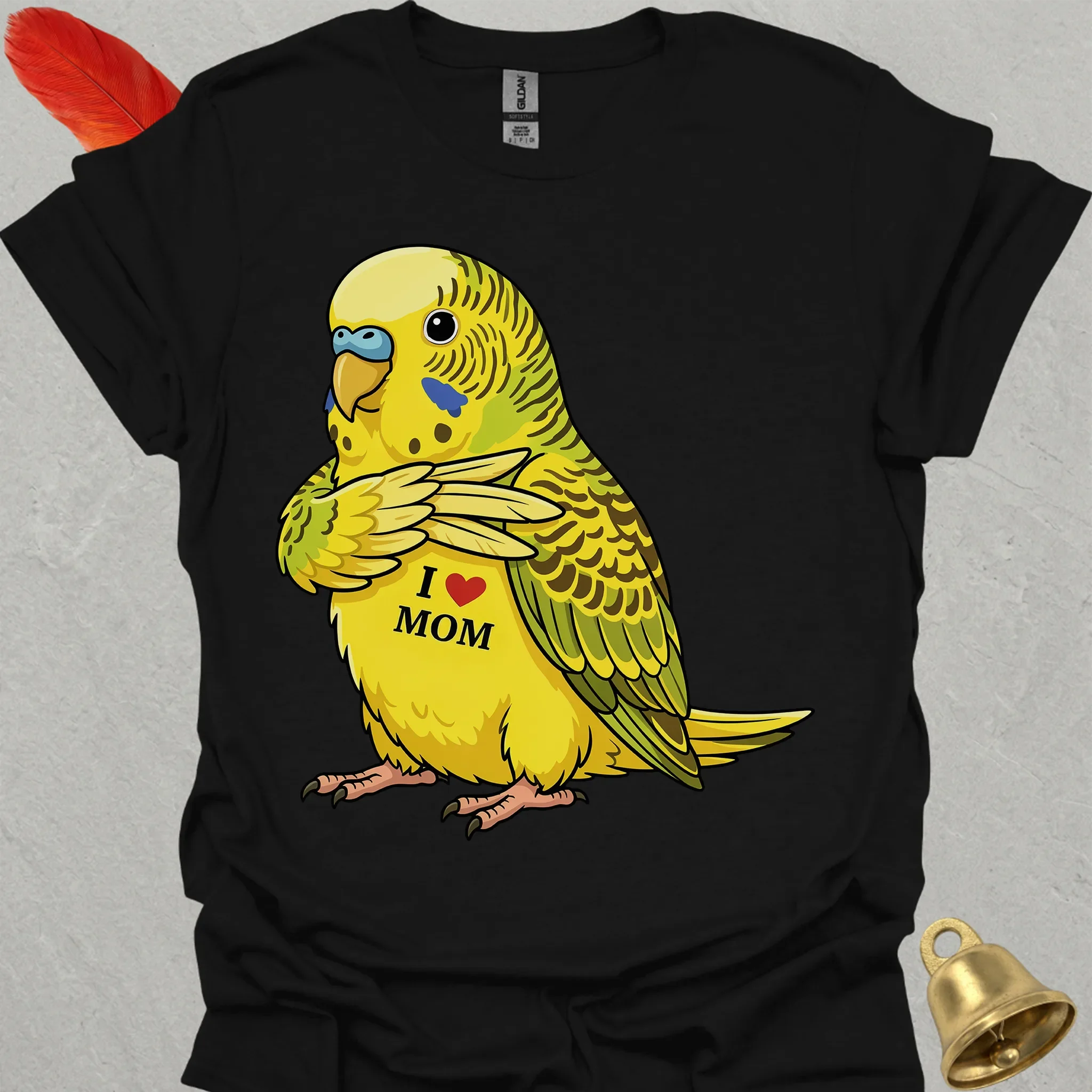 Yellow Parakeet I Love Mom T-Shirt