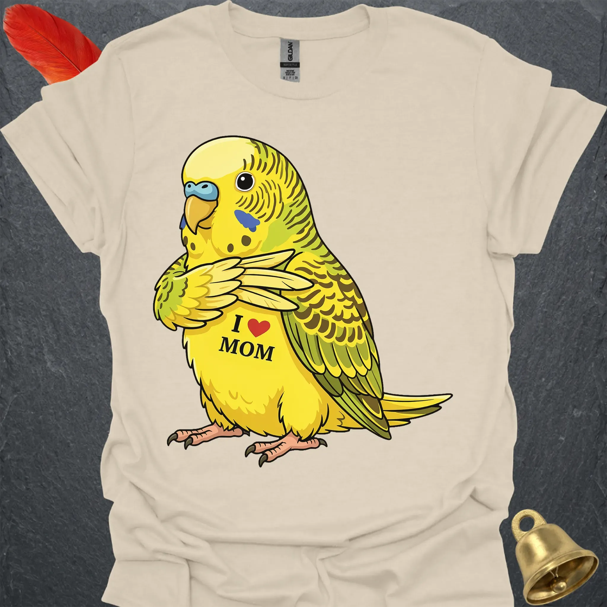 Yellow Parakeet I Love Mom T-Shirt