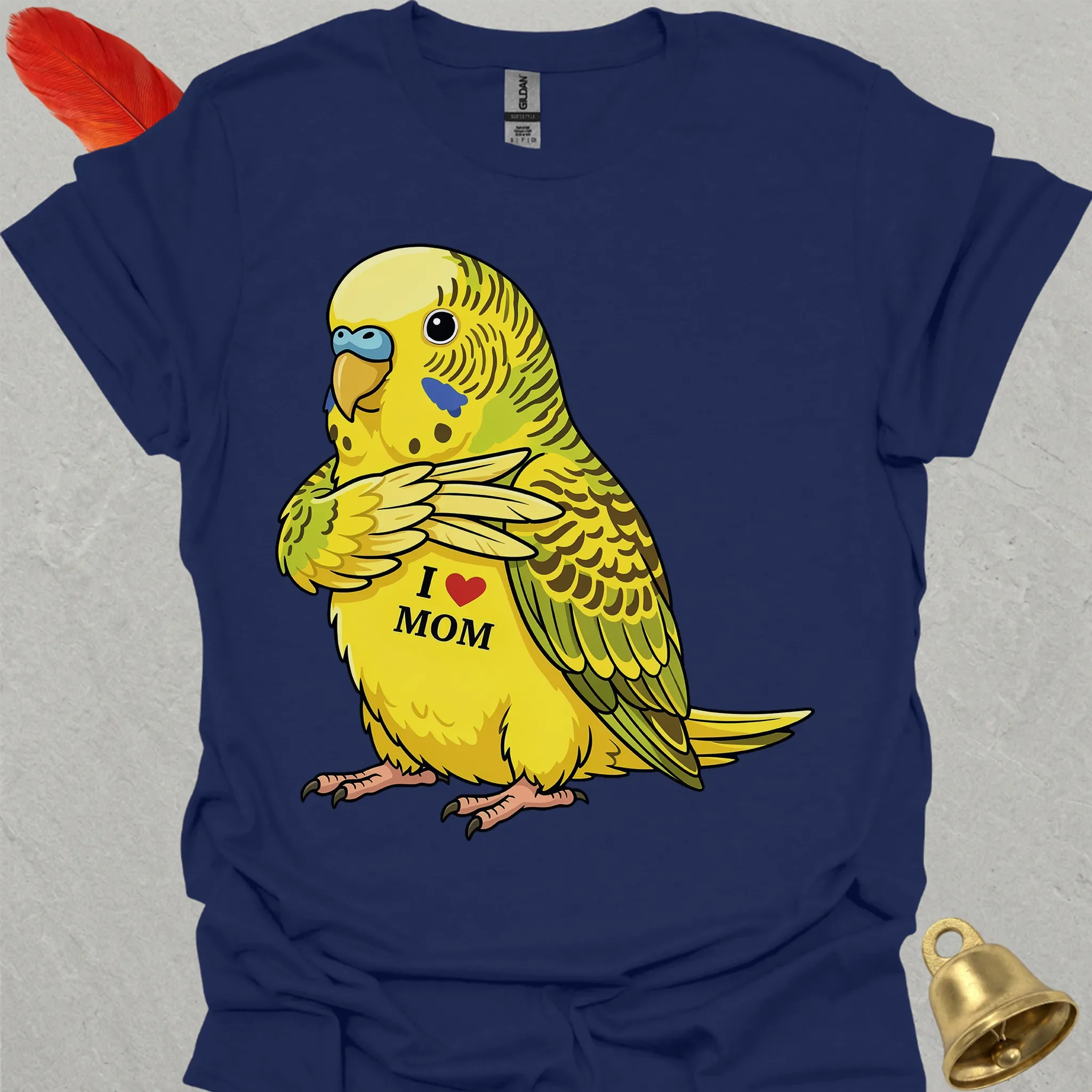 Yellow Parakeet I Love Mom T-Shirt