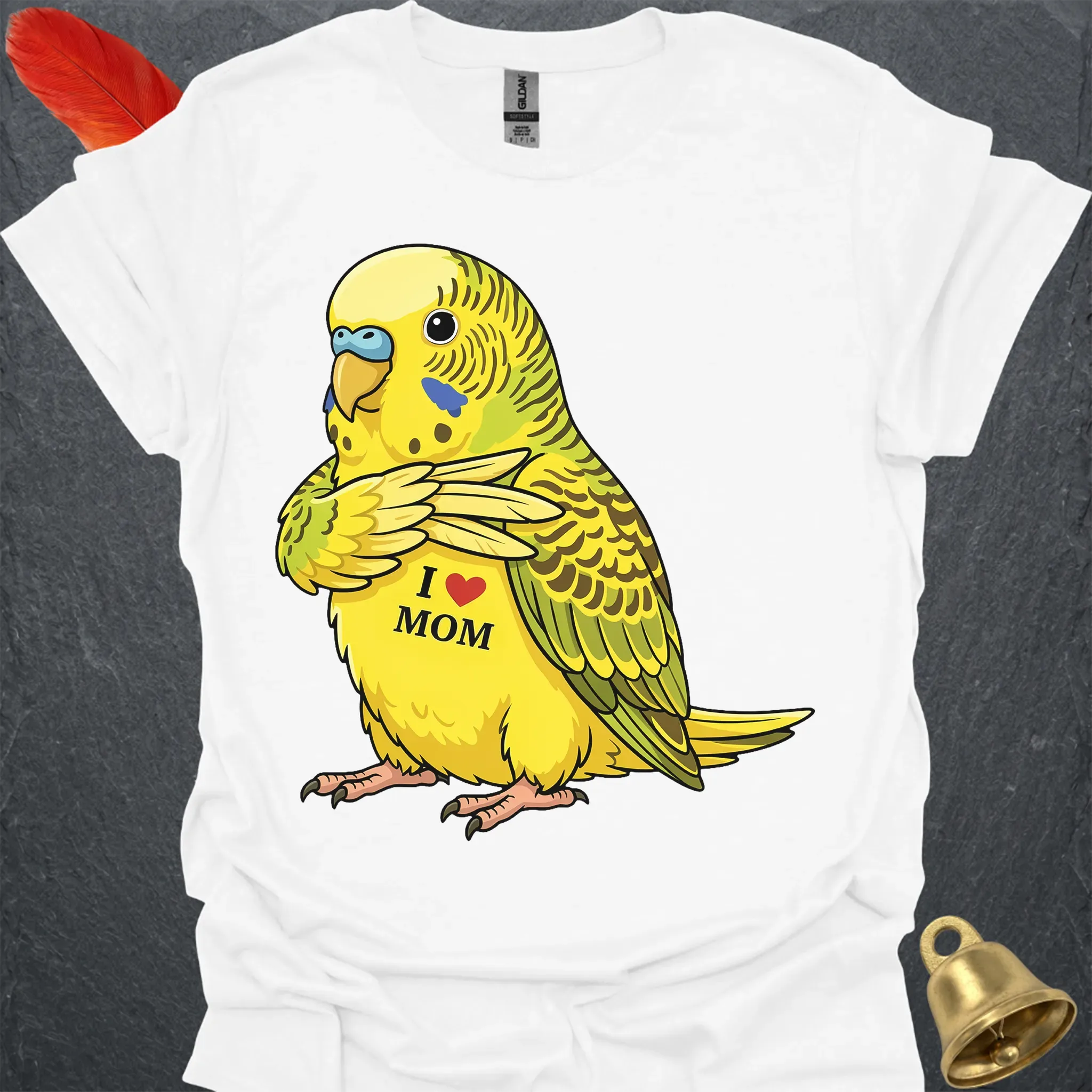 Yellow Parakeet I Love Mom T-Shirt