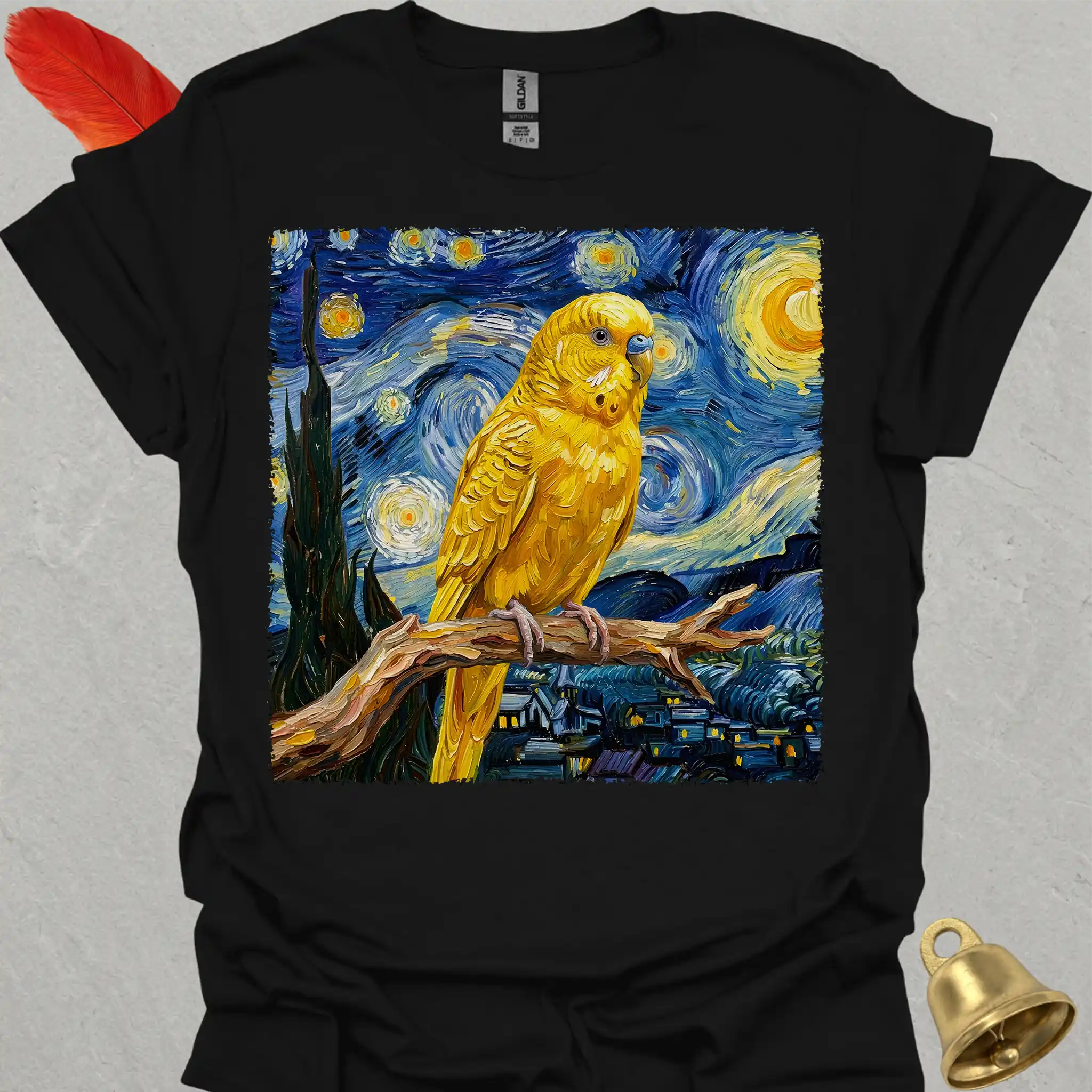 Yellow Parakeet Starry Night T-Shirt