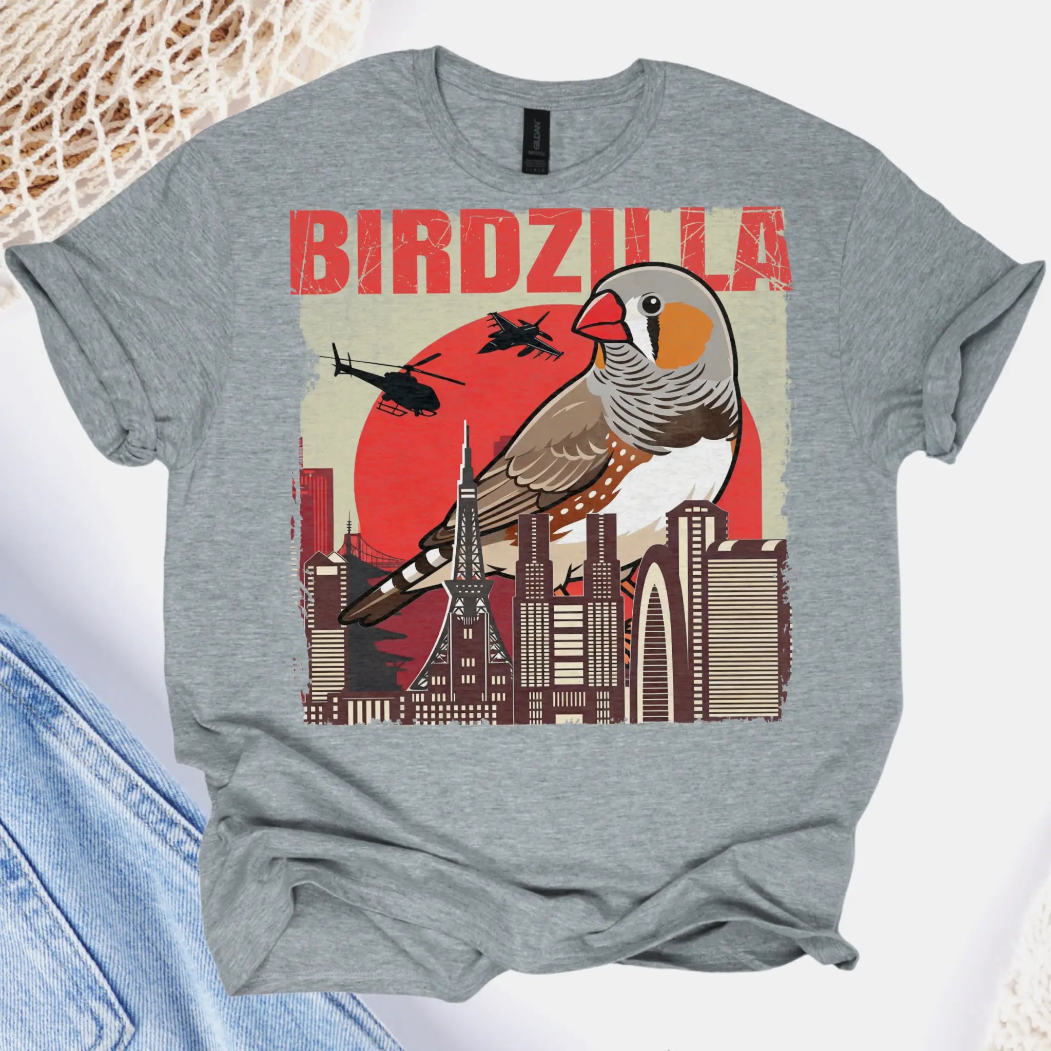Zebra Finch Birdzilla T-Shirt